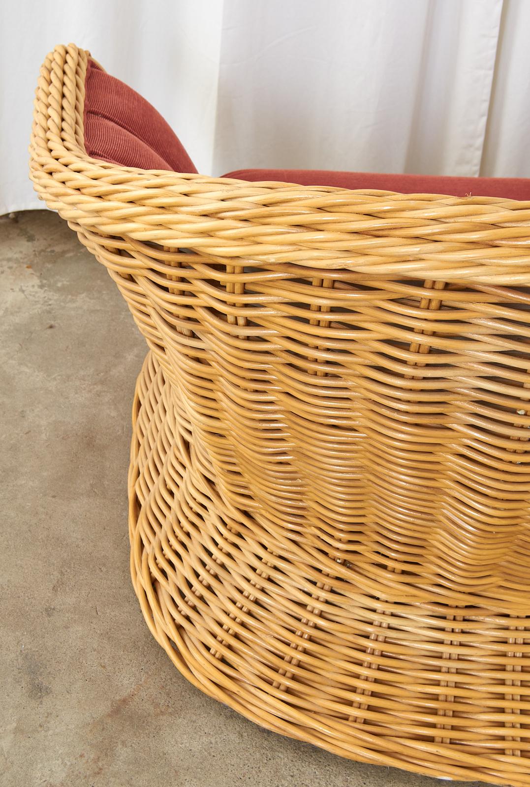 20th Century Michael Taylor Style Woven Rattan Sofa and Matching Ottomans