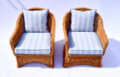 Mid-Century Modern Michael Taylor Wicker Lounge Chairs, 1970s USA