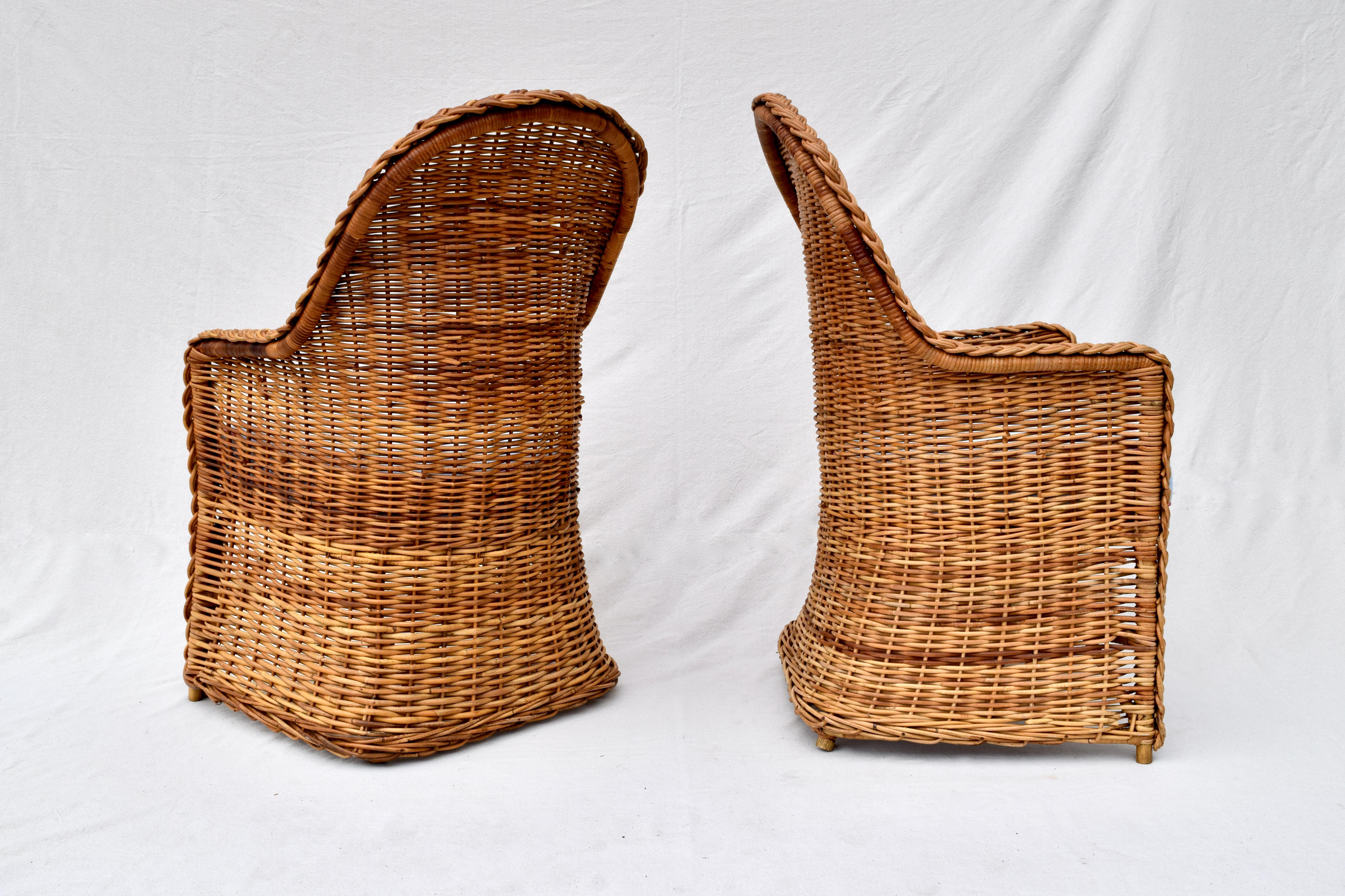 Michael Taylor Wicker Rattan Arm Chairs, Pair In Excellent Condition In Southampton, NJ