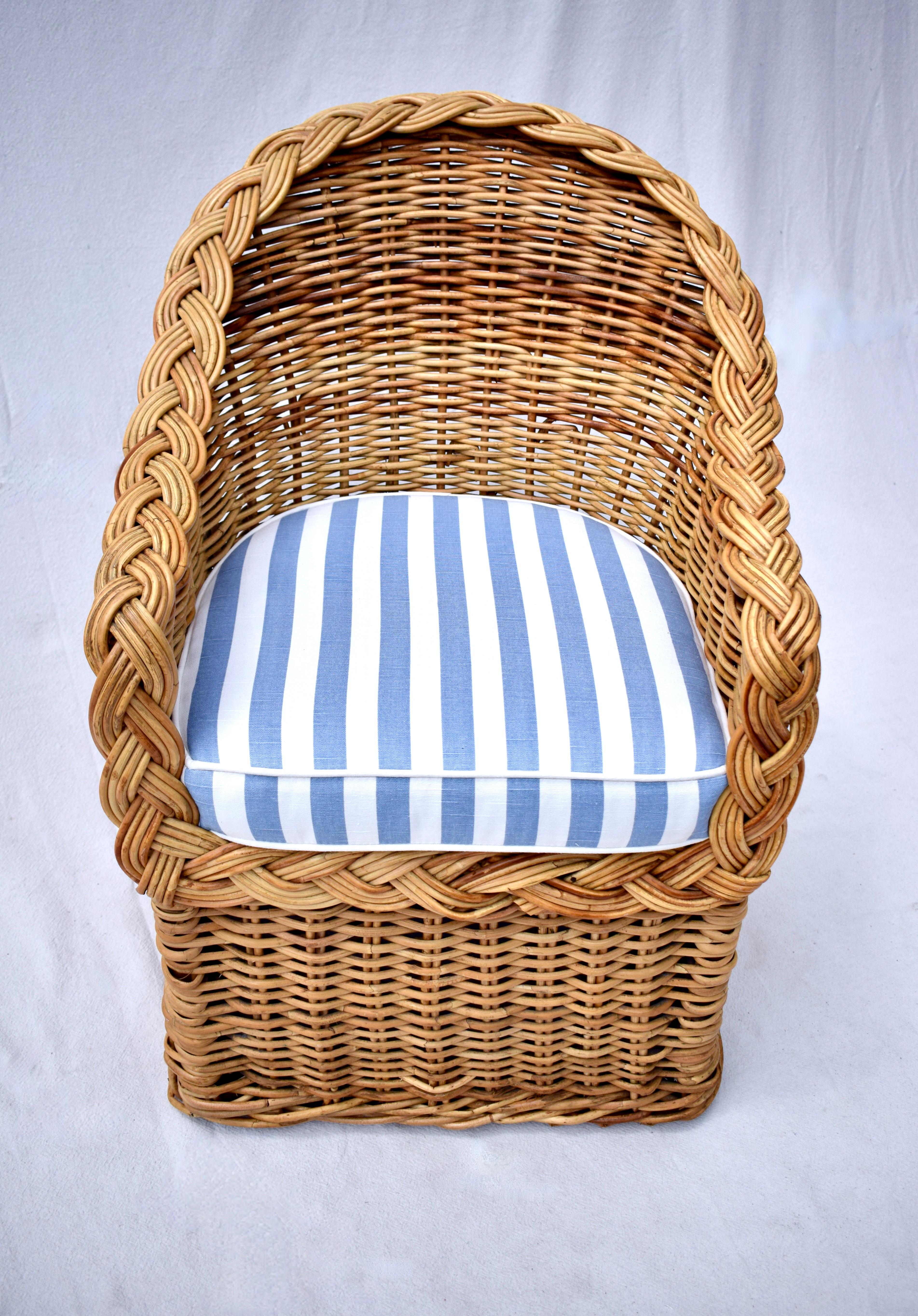 Michael Taylor Wicker Rattan Arm Chairs, Pair 1