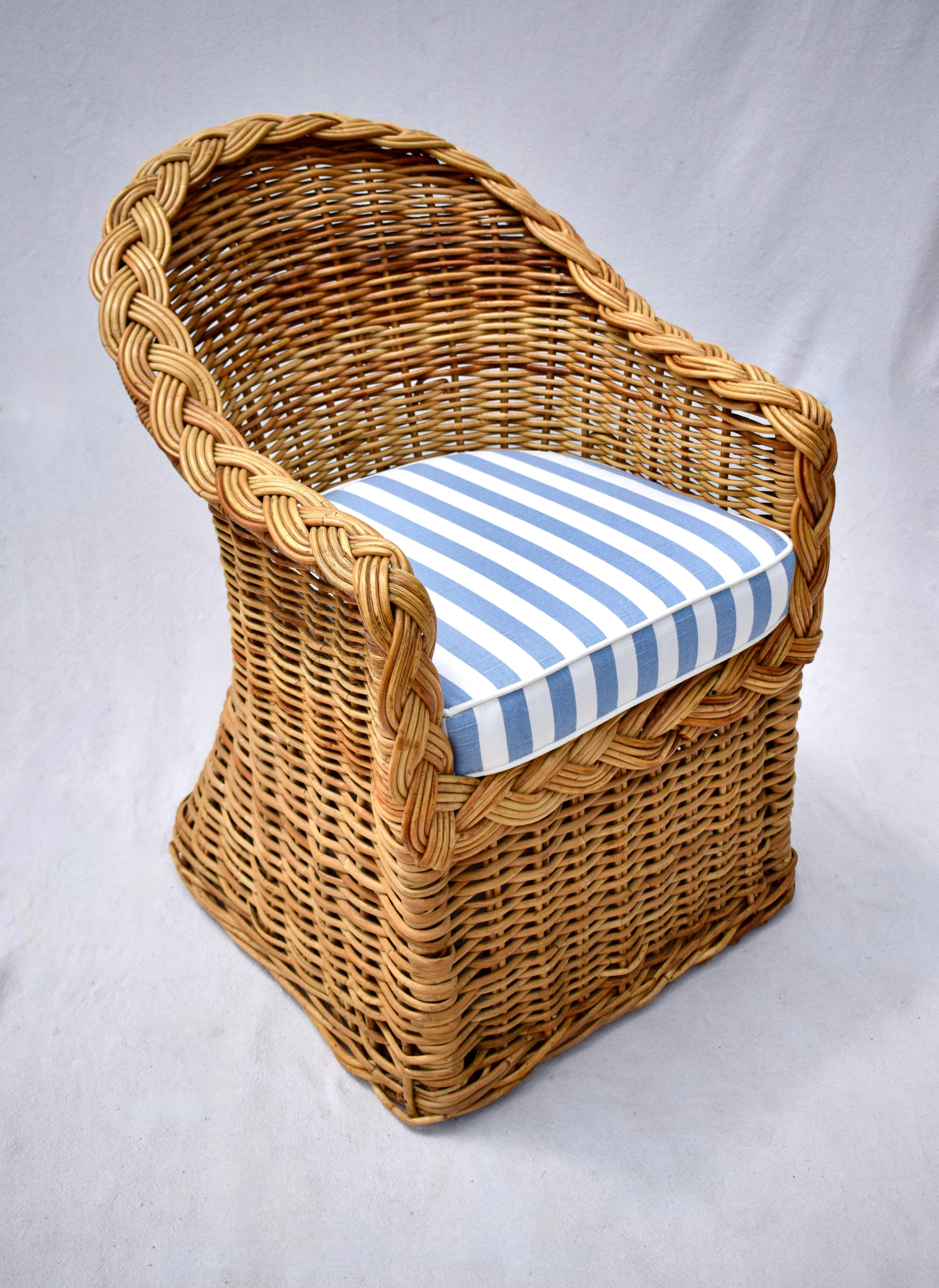 Michael Taylor Wicker Rattan Arm Chairs, Pair 2