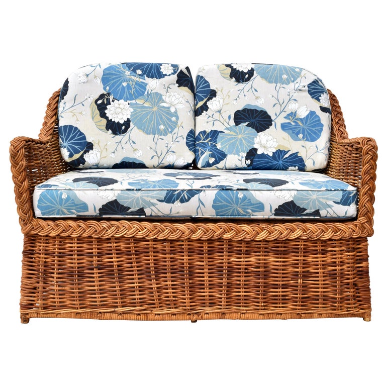 Michael Taylor Wicker Rattan Loveseat Settee at 1stDibs