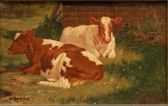 "Cows at Rest in Front of the Barn" Michael Therkildsen (Danish, 1850 - 1925)