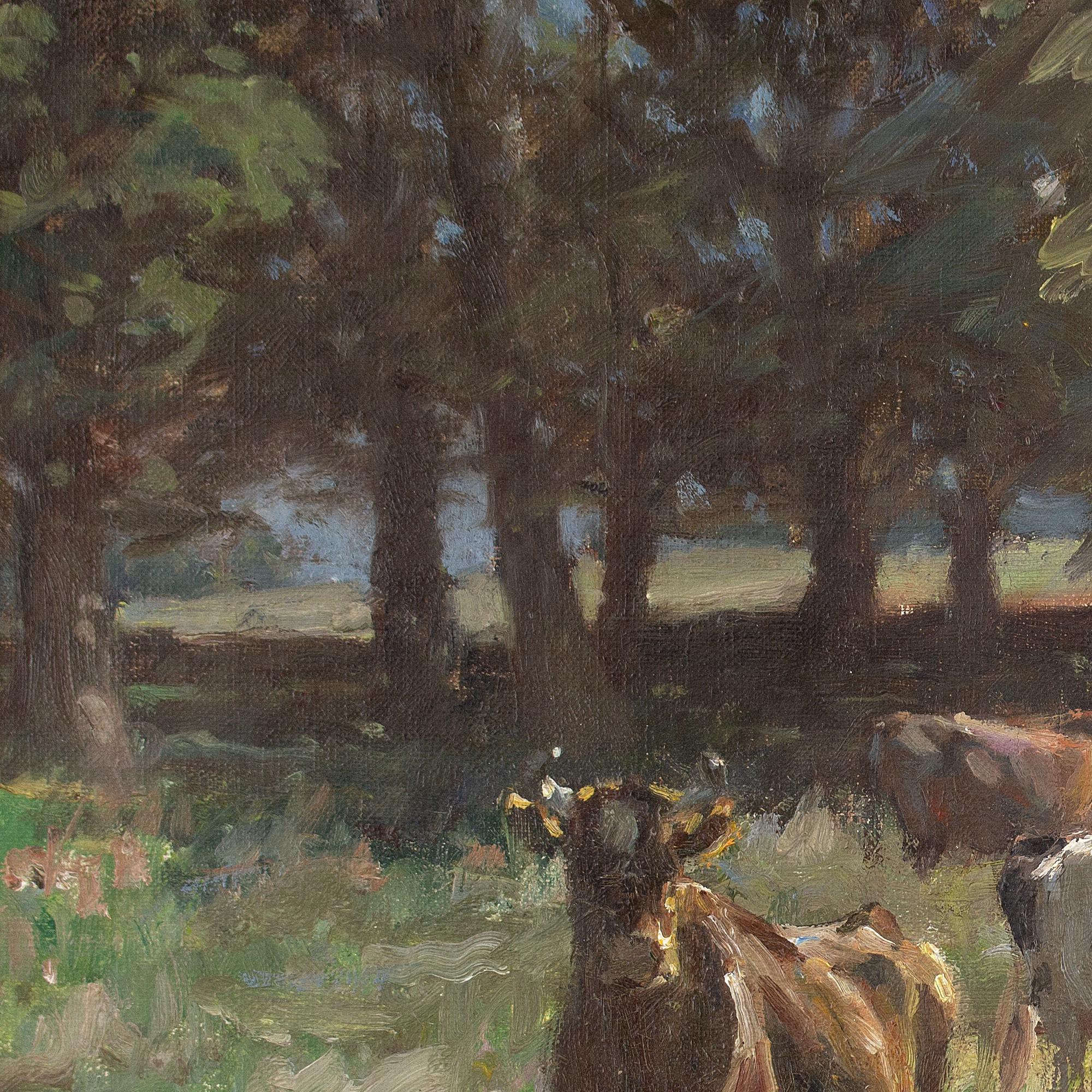 Michael Therkildsen, Pastoral Landscape With Cattle & Pond, Antique Oil Painting 5