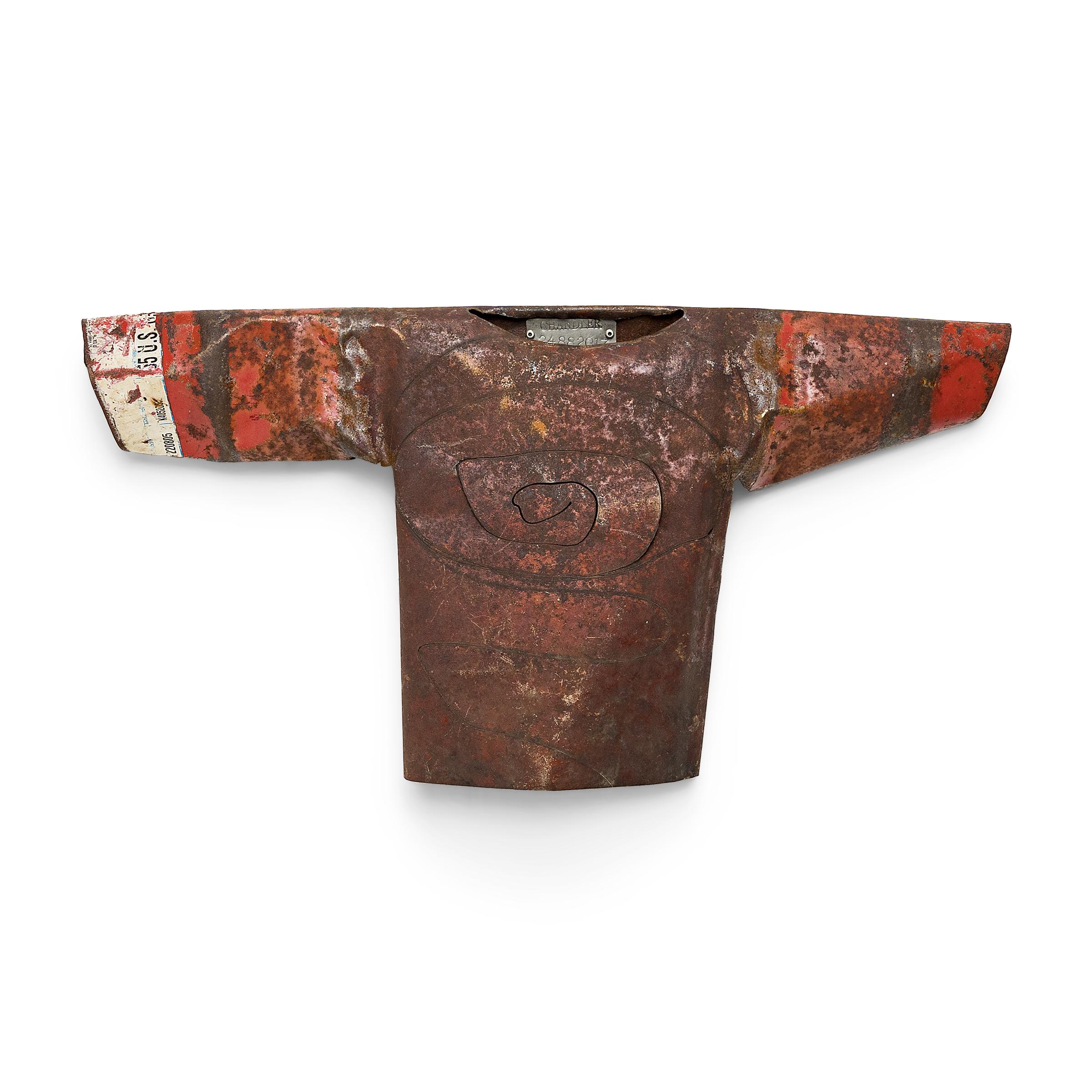 "Red Rust Jacket, " Found Steel Sculpture