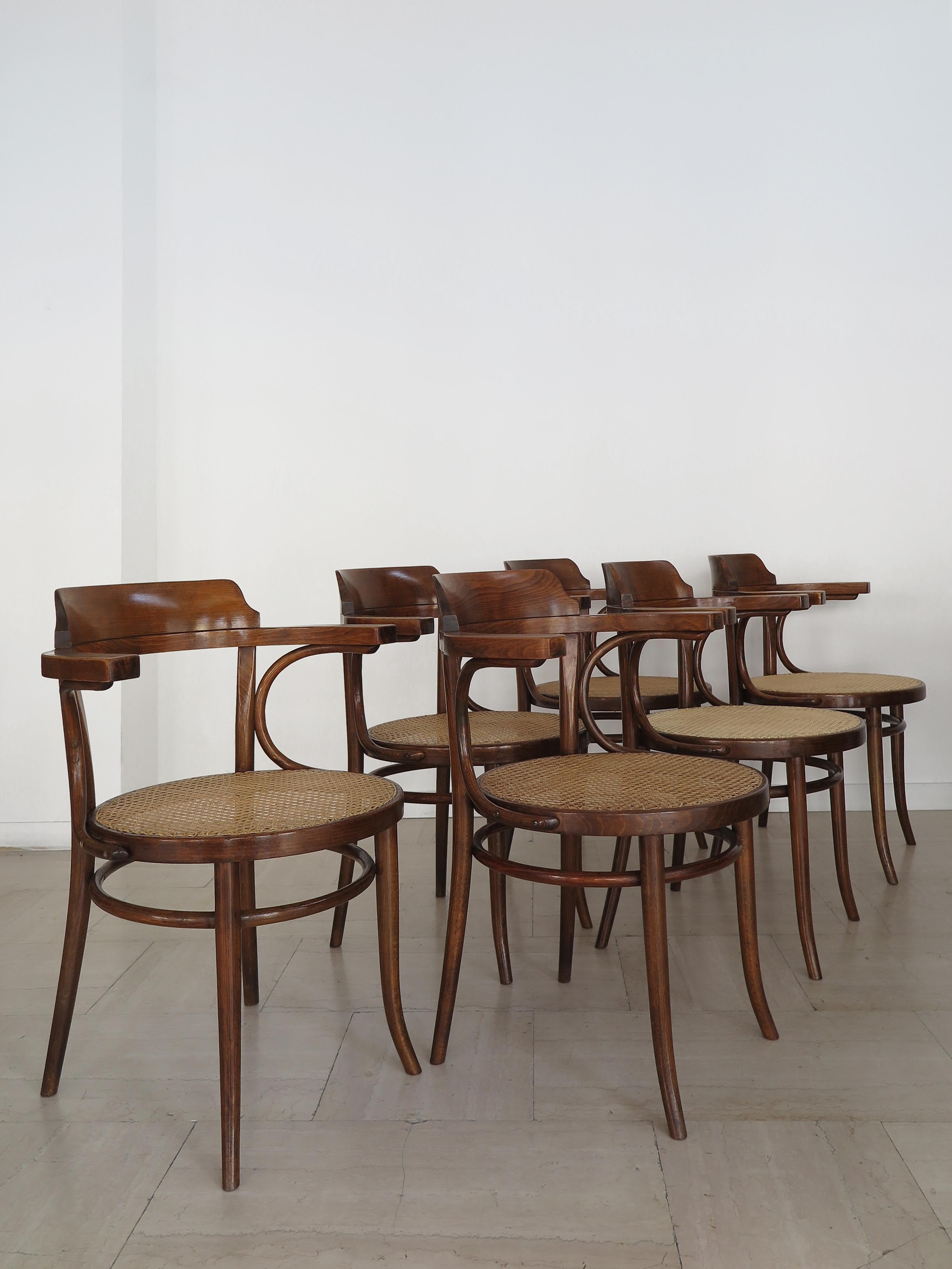Michael Thonet für Thonet Wood Vienna Stroh Esszimmerstühle 1930s (Arts and Crafts) im Angebot