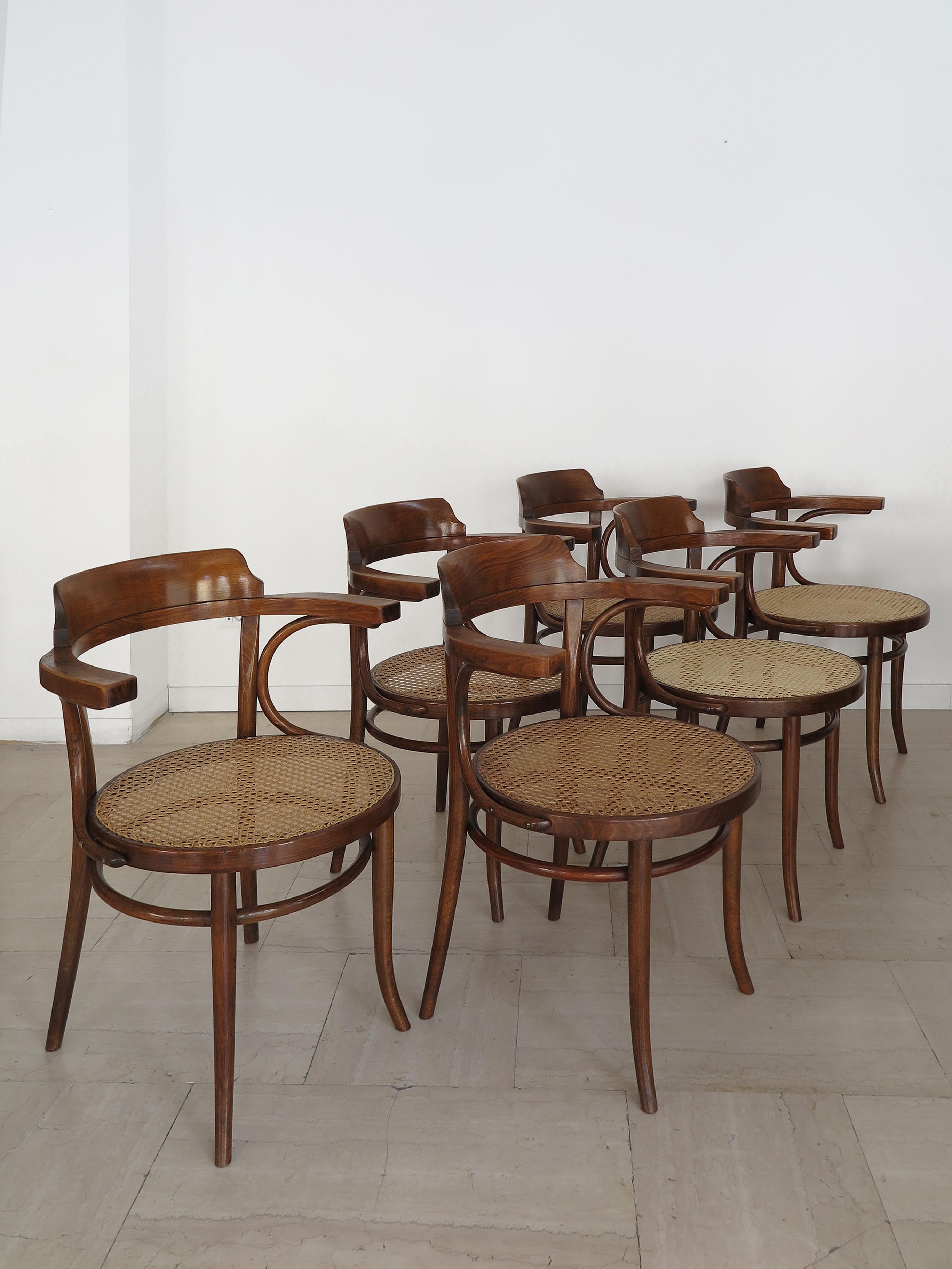 Michael Thonet für Thonet Wood Vienna Stroh Esszimmerstühle 1930s (Tschechisch) im Angebot