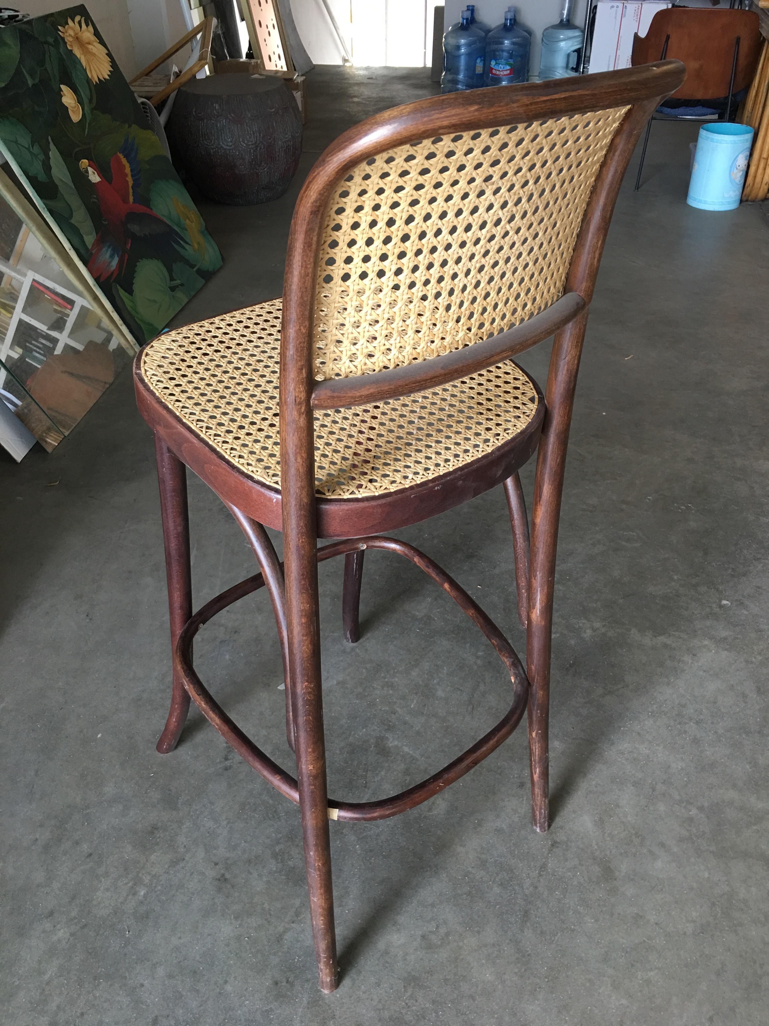 Mid-20th Century Thonet Number 811 Bentwood Bar Stool w/ Wicker Seat, Set of Four