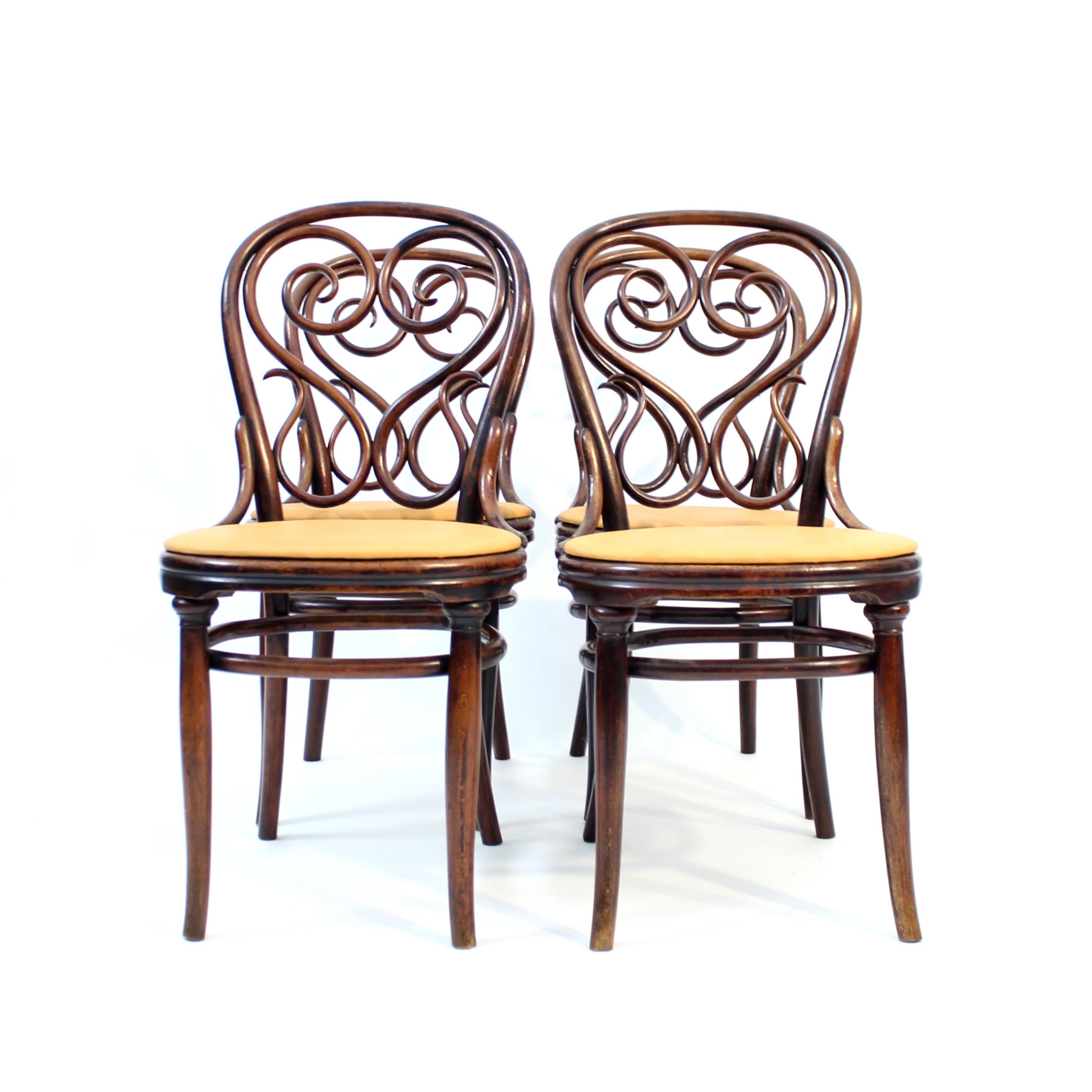 Very rare set of four Café Daum chairs (model no 4) designed by Michael Thonet. This was his first ever independent commission for the Café Daum in Vienna back in 1849 and are one of the earliest models in the entire massive Thonet catalog. Very
