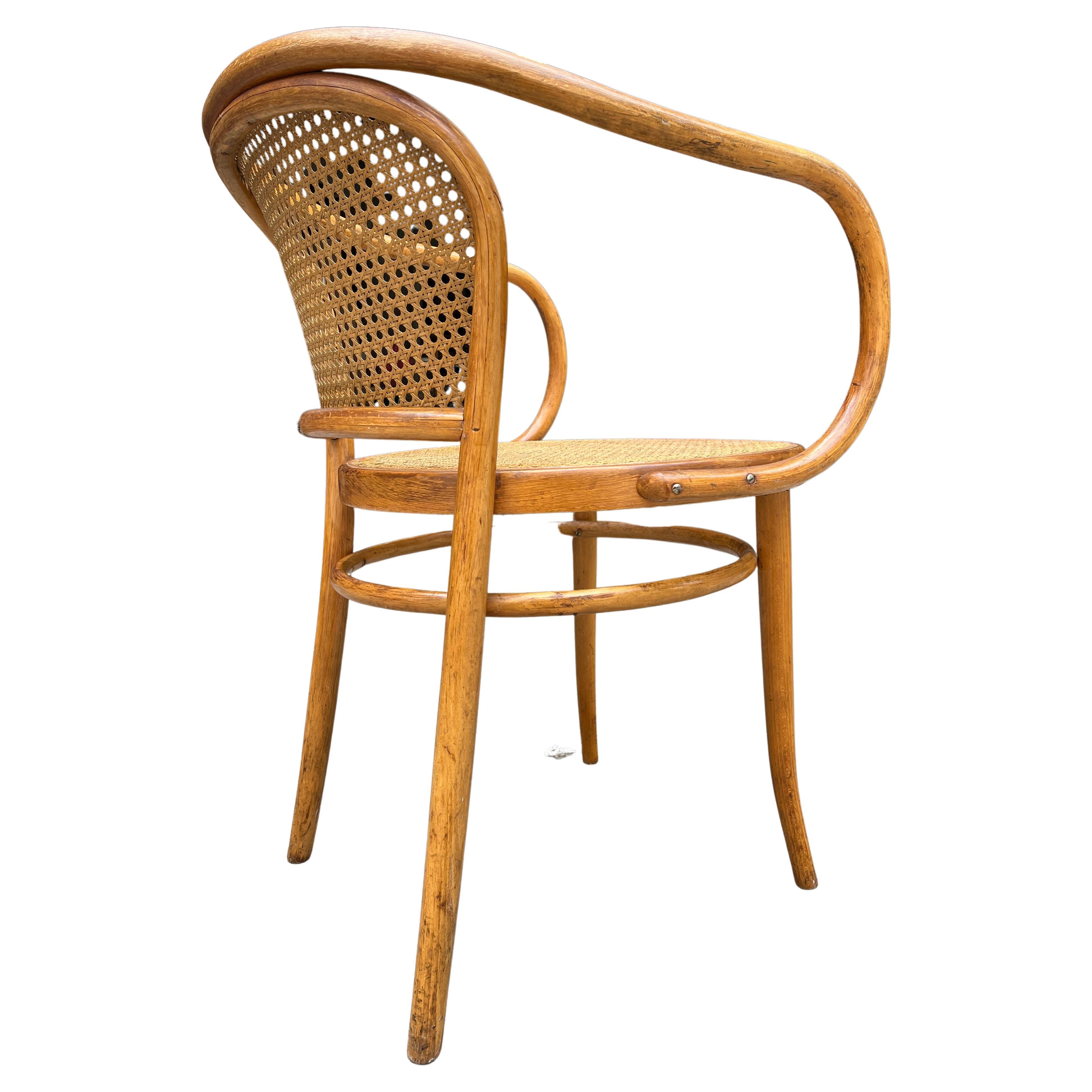 20th Century  Michael Thonet Solid Beechwood and Cane no. 210 Armchair For Sale