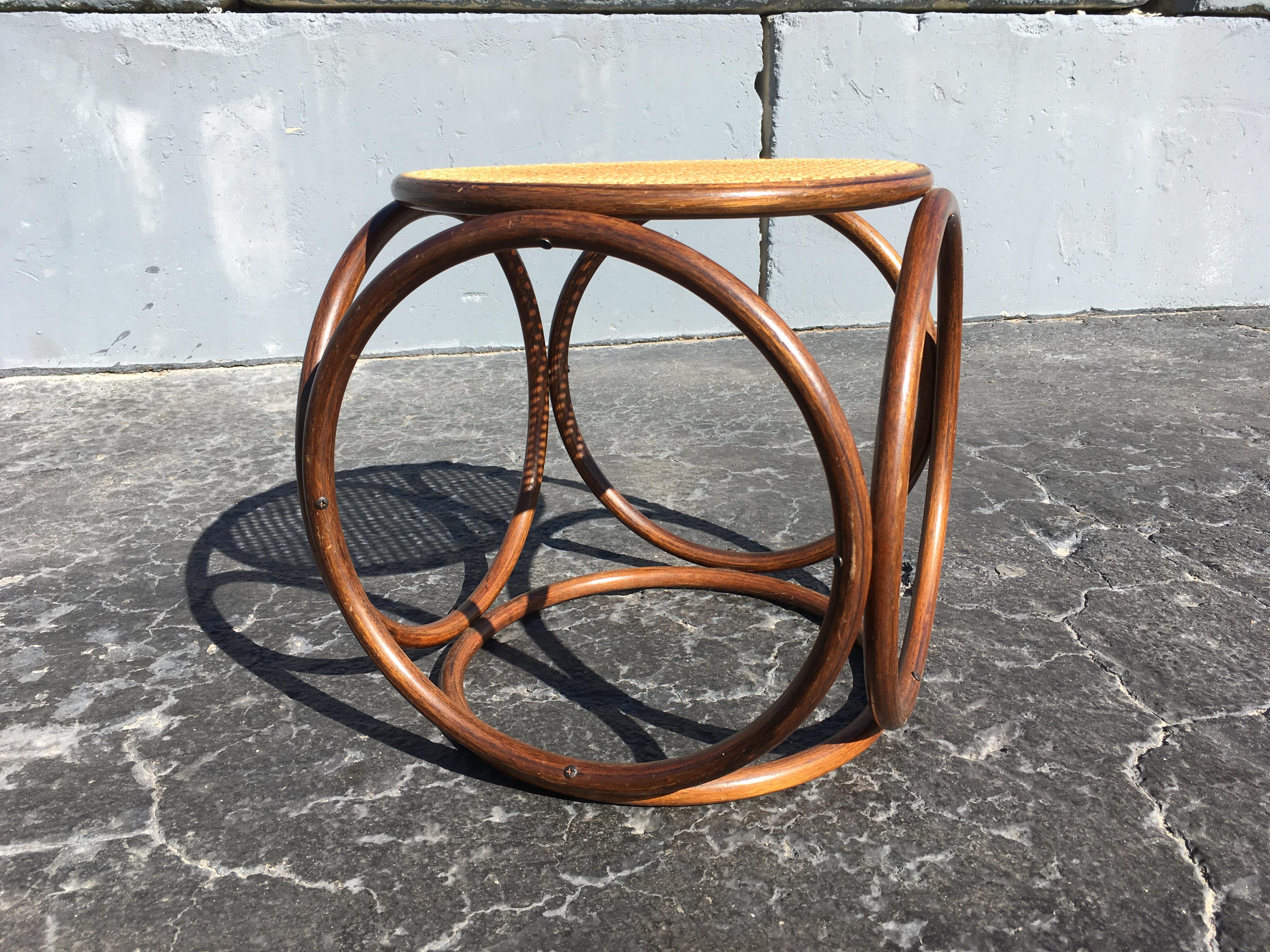 Michael Thonet Stool Ottoman, Side Table Cane and Bentwood Brown 4