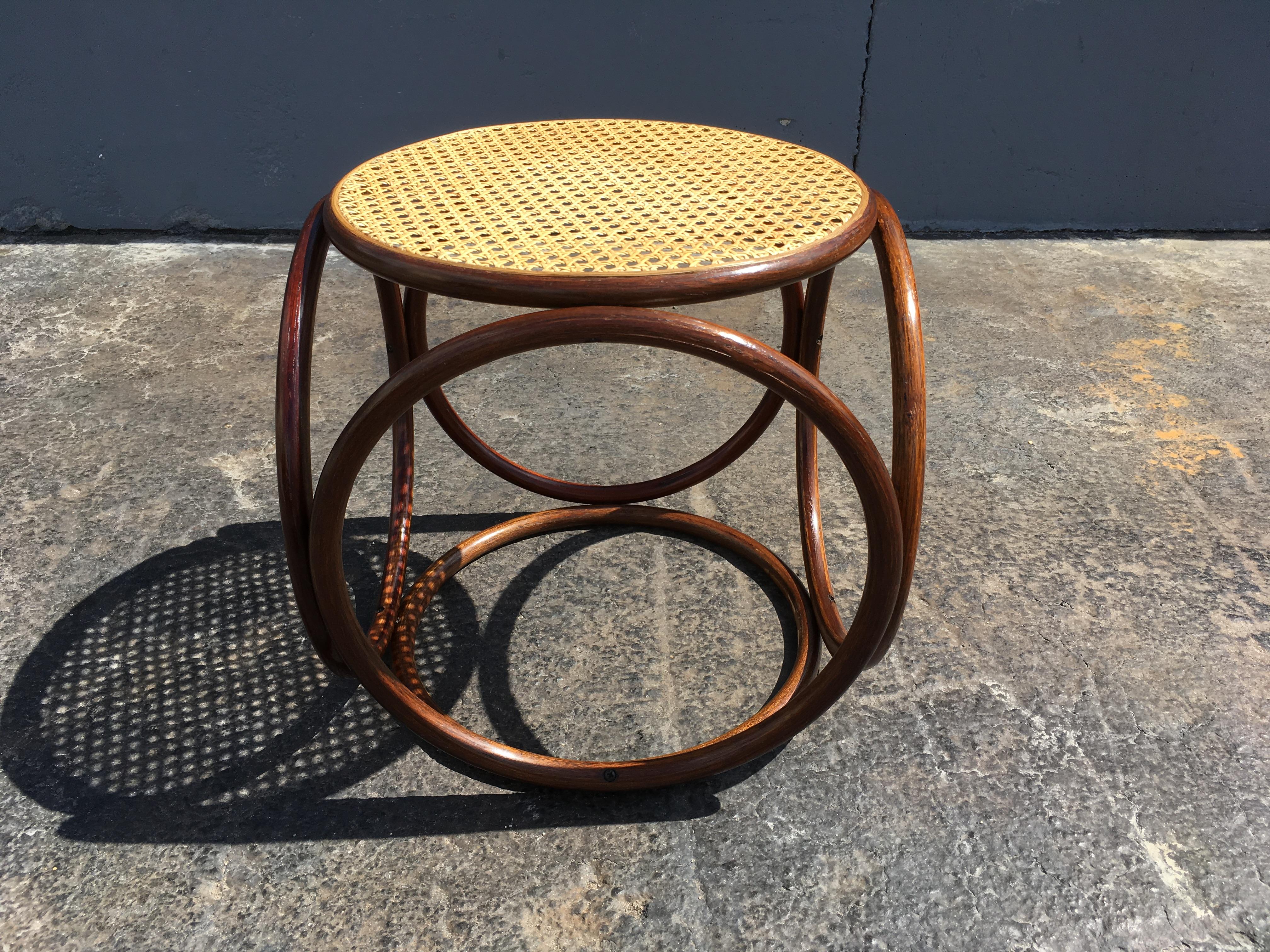 Michael Thonet Stool Ottoman, Side Table Cane and Bentwood Brown 2
