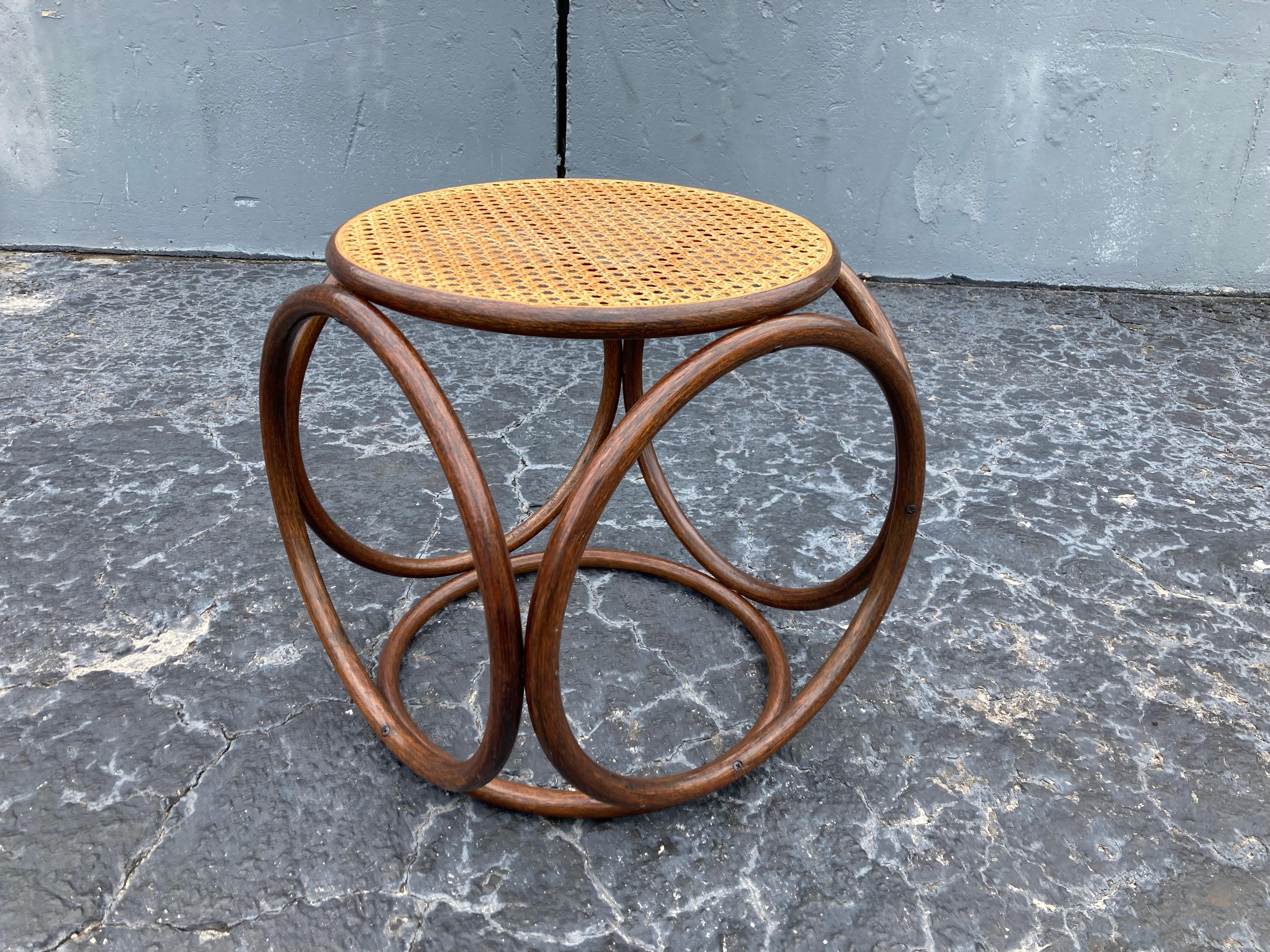 Michael Thonet Stool Ottoman, Side Table Cane and Bentwood Brown 3