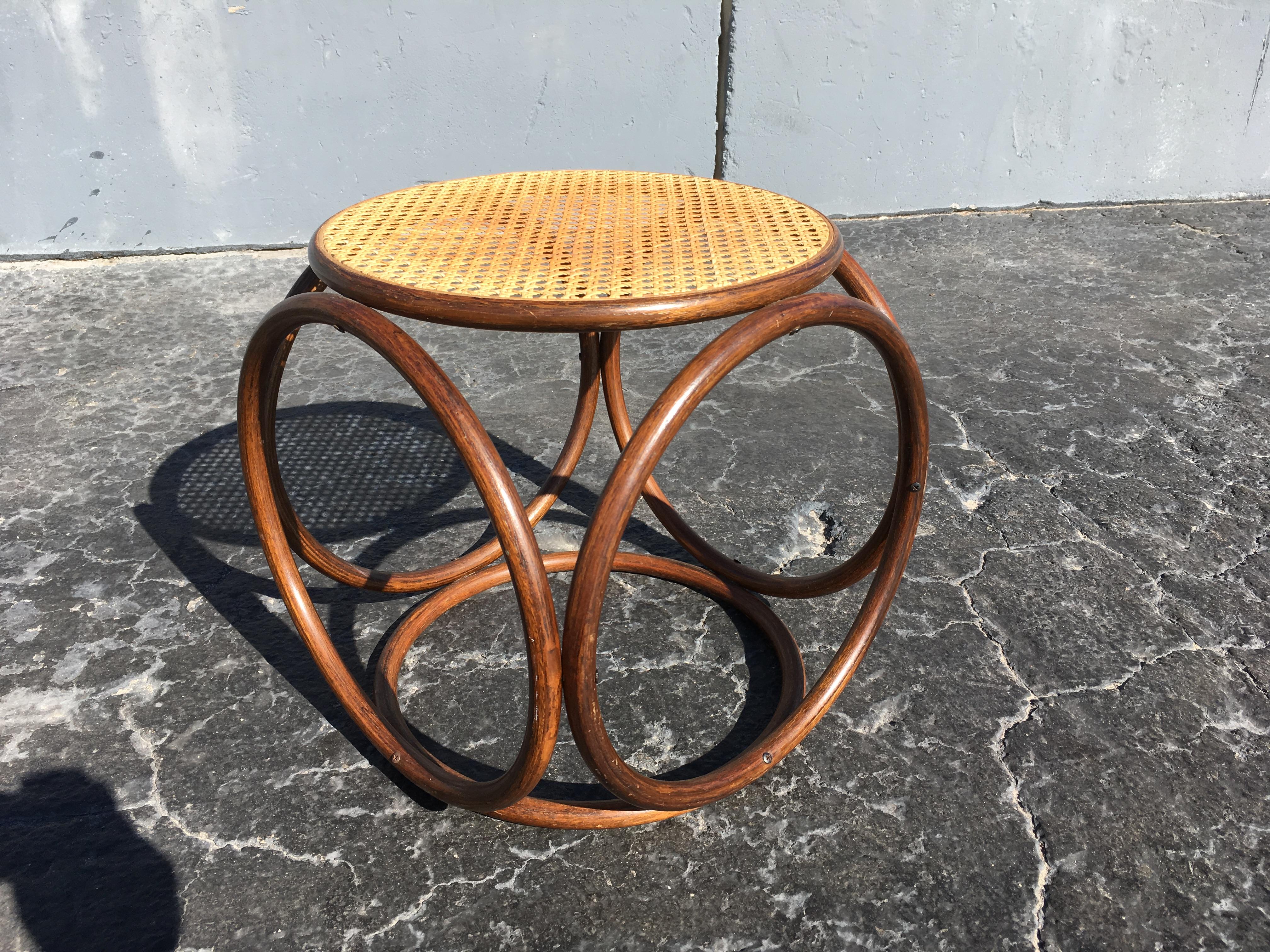 Michael Thonet Stool Ottoman, Side Table Cane and Bentwood Brown 6