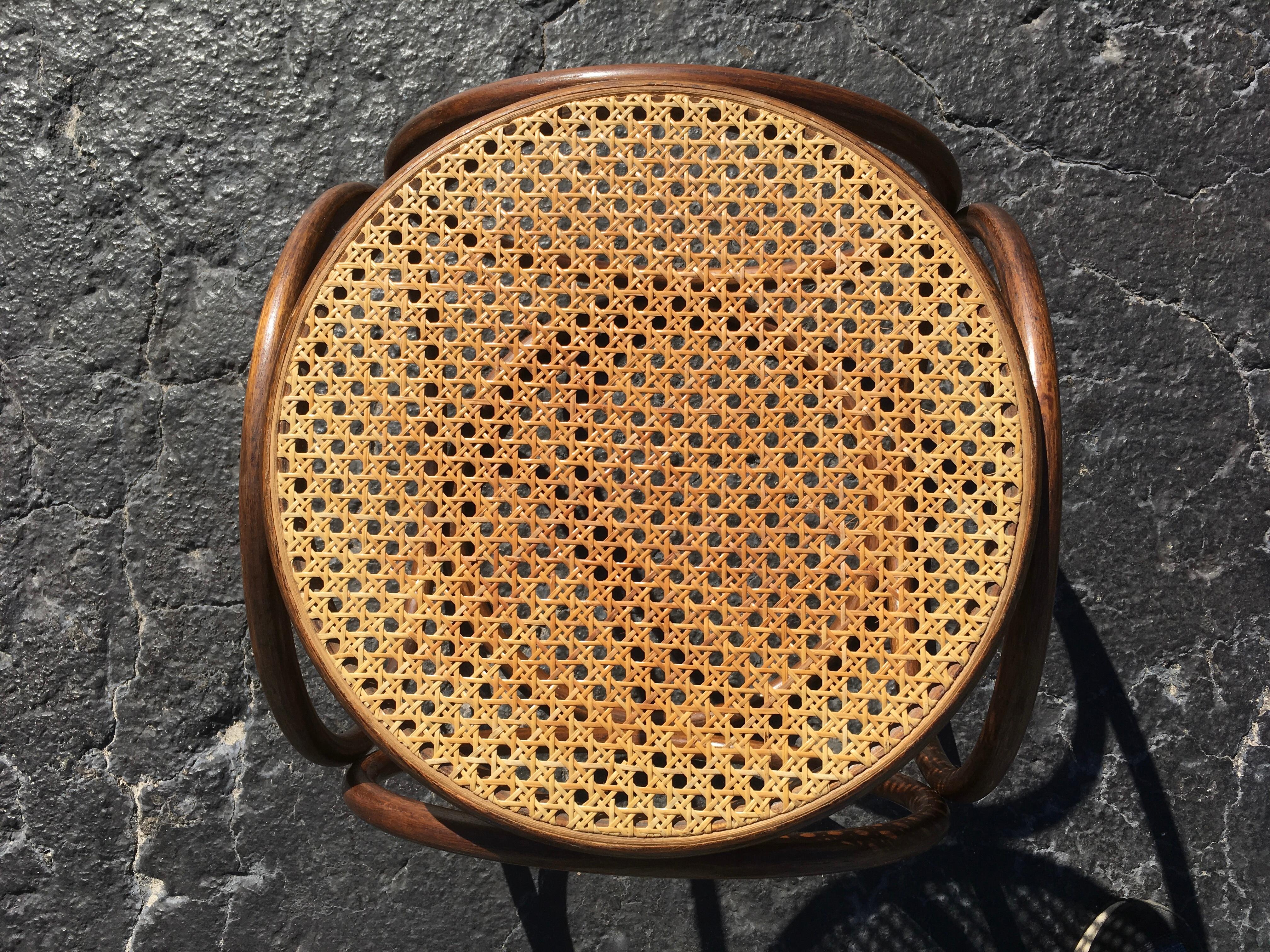 Austrian Michael Thonet Stool Ottoman, Side Table Cane and Bentwood Brown