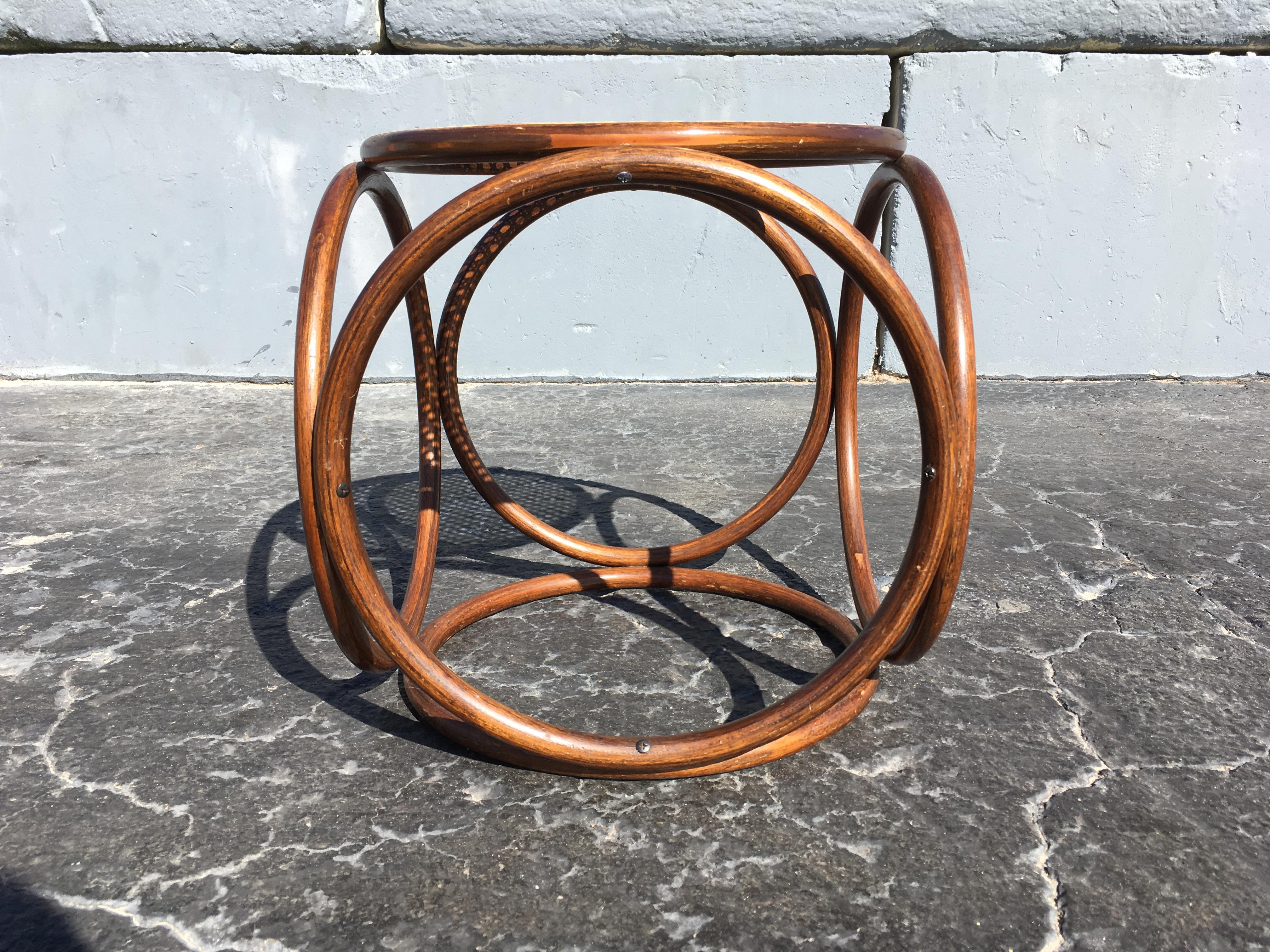 Michael Thonet Stool Ottoman, Side Table Cane and Bentwood Brown In Good Condition In Miami, FL