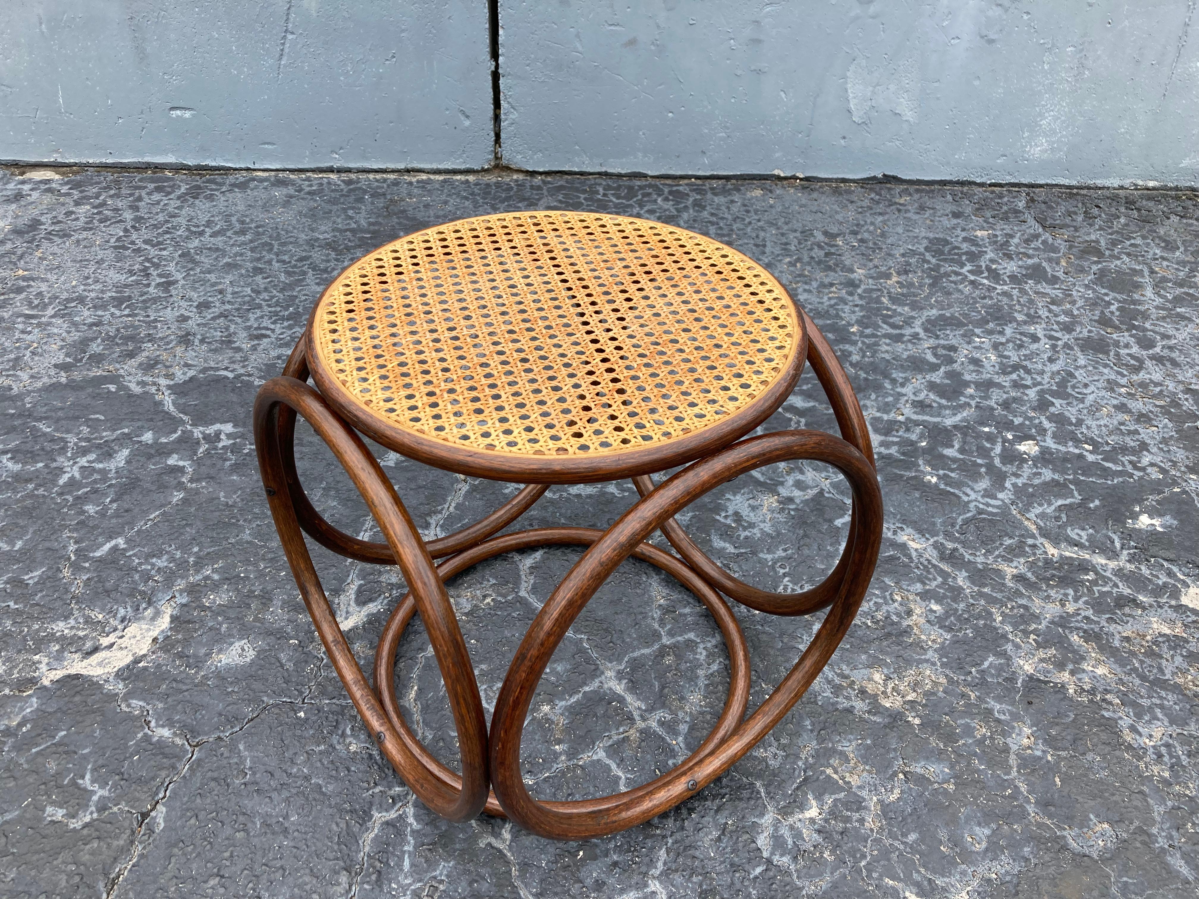 Modern Michael Thonet Stool Ottoman, Side Table Cane and Bentwood Brown