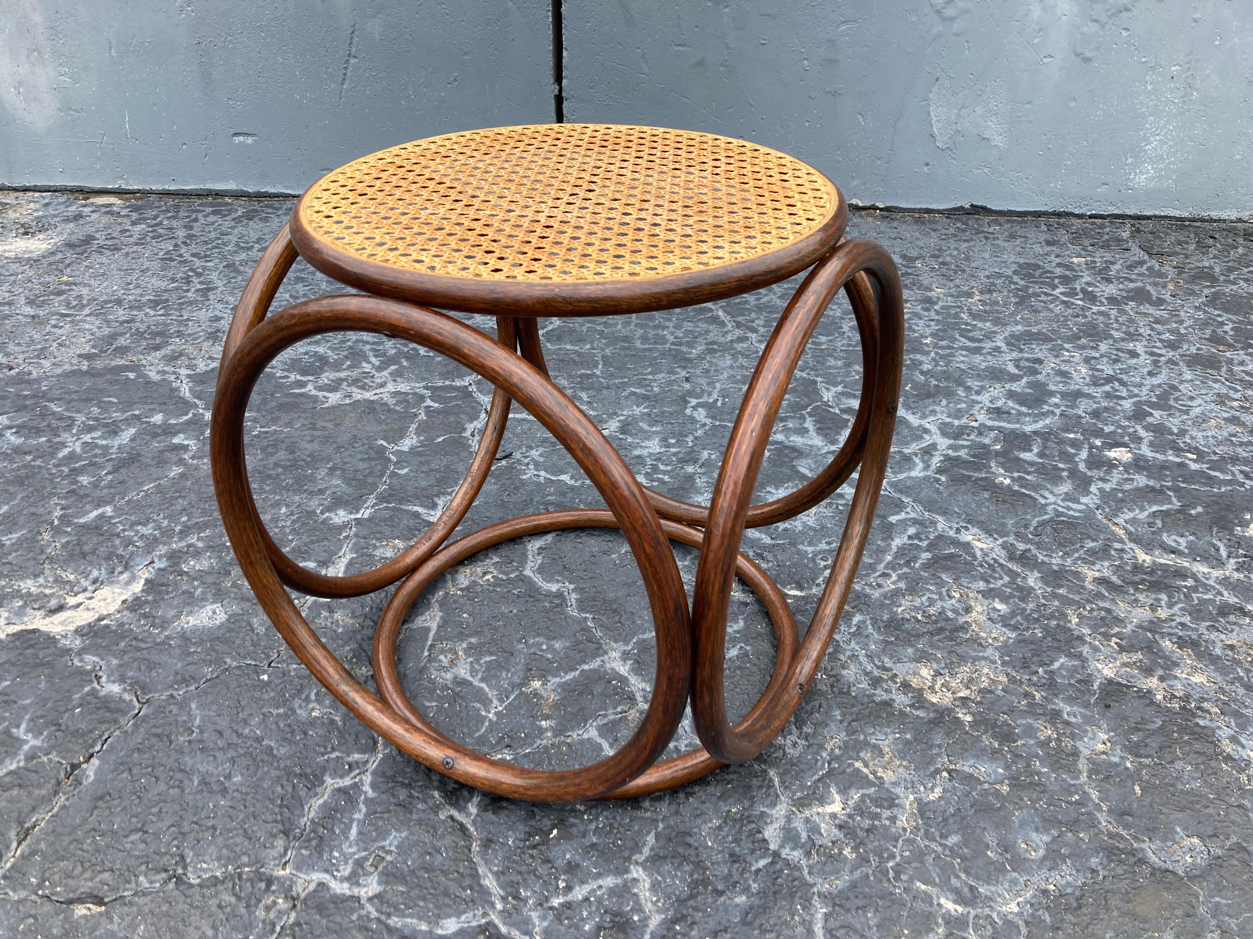 Austrian Michael Thonet Stool Ottoman, Side Table Cane and Bentwood Brown