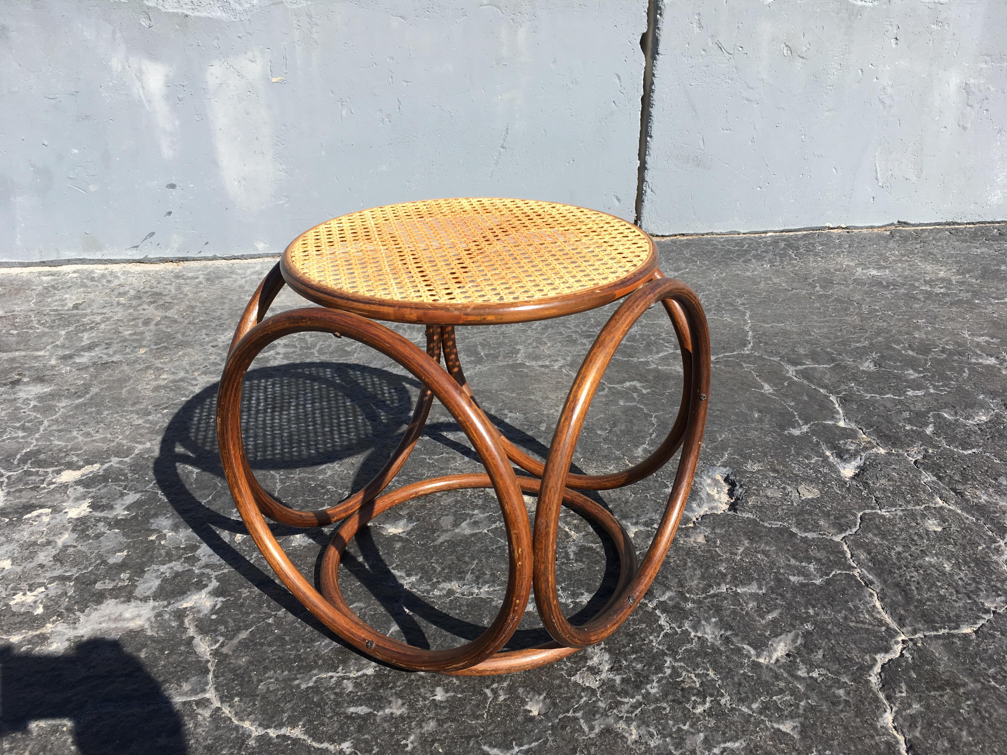 Michael Thonet Stool Ottoman, Side Table Cane and Bentwood Brown 1