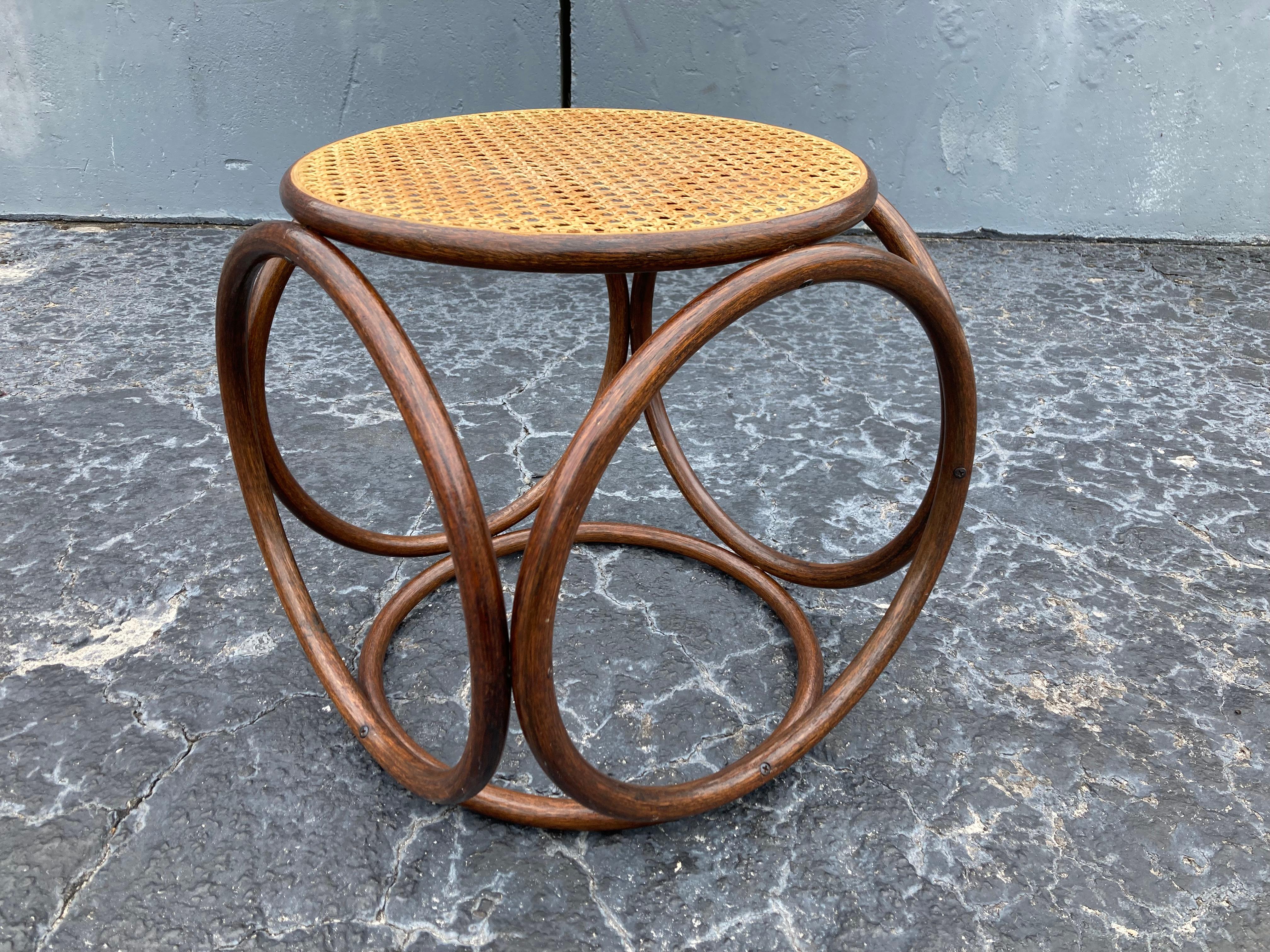Late 20th Century Michael Thonet Stool Ottoman, Side Table Cane and Bentwood Brown