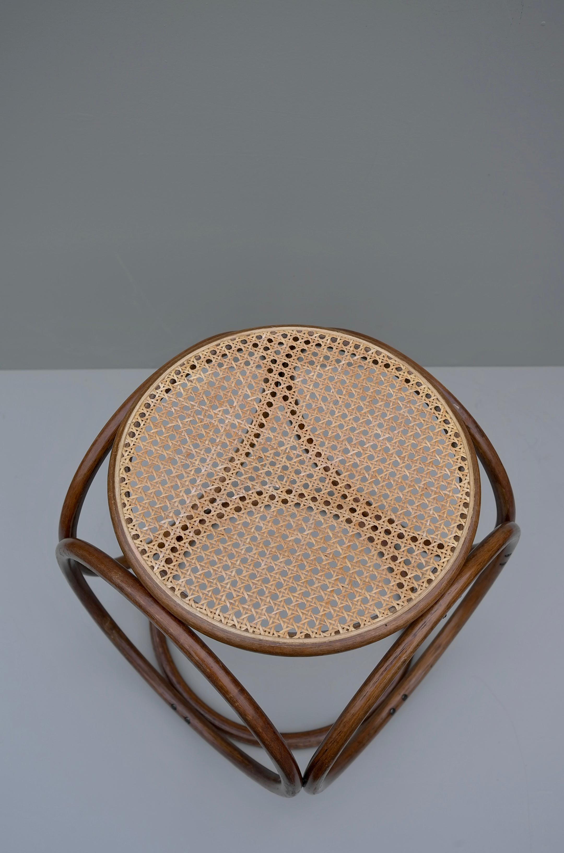 Stool side table in cane and bentwood, Austria, 1960s.