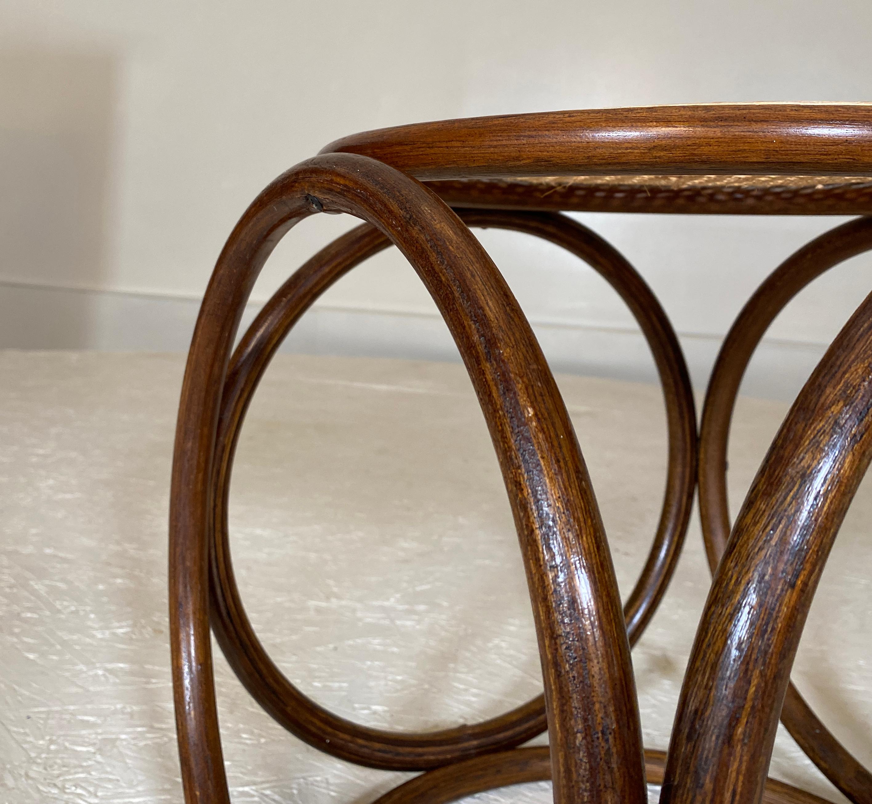 Austrian Michael Thonet Stool Side Table in Cane and Bentwood, Austria, 1960s