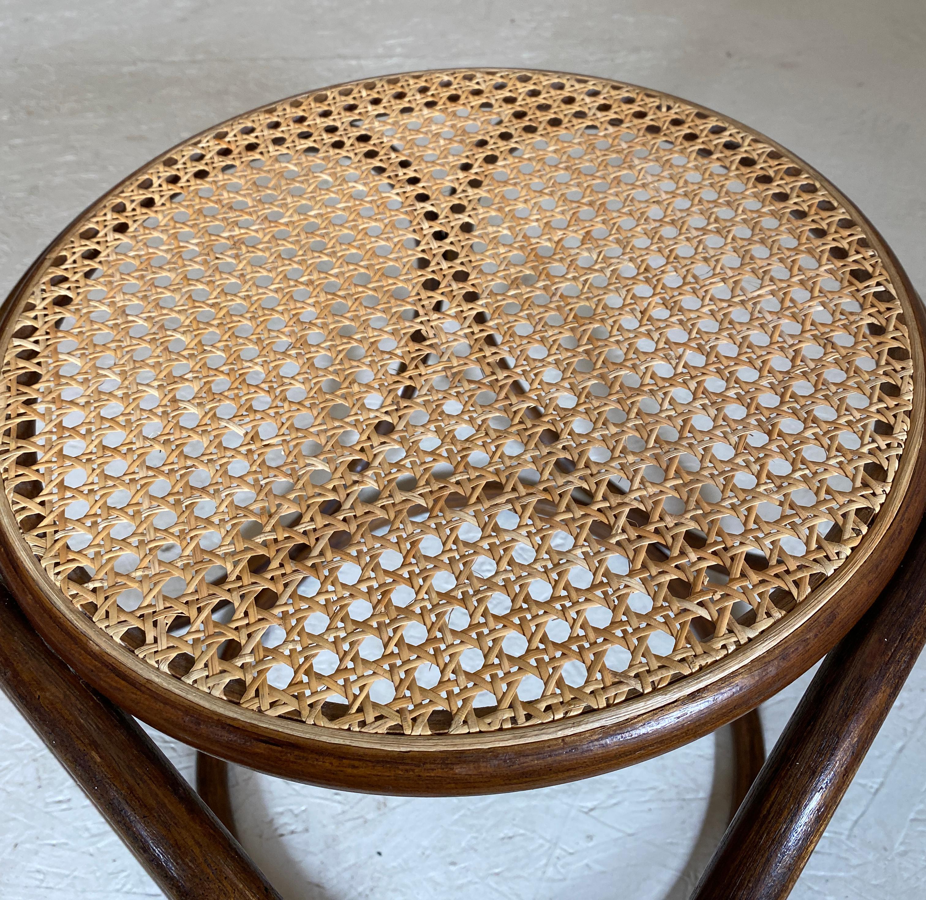 Mid-20th Century Michael Thonet Stool Side Table in Cane and Bentwood, Austria, 1960s