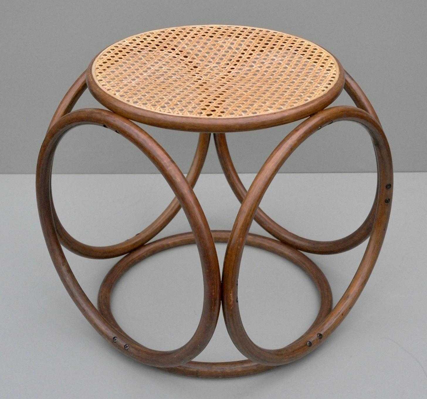 Mid-Century Modern Stool Side Table in Cane and Bentwood, Austria, 1960s For Sale