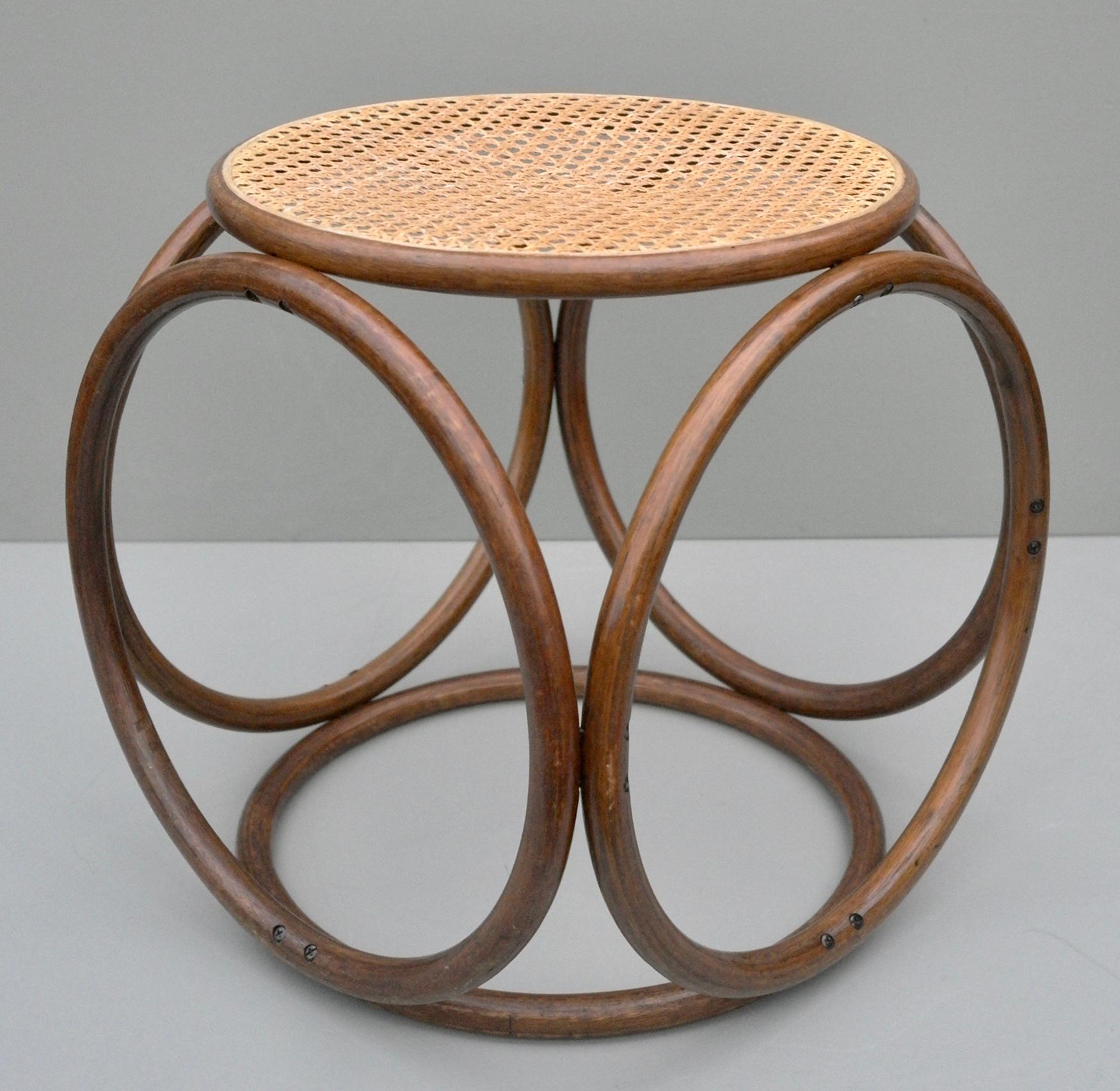 Austrian Stool Side Table in Cane and Bentwood, Austria, 1960s For Sale