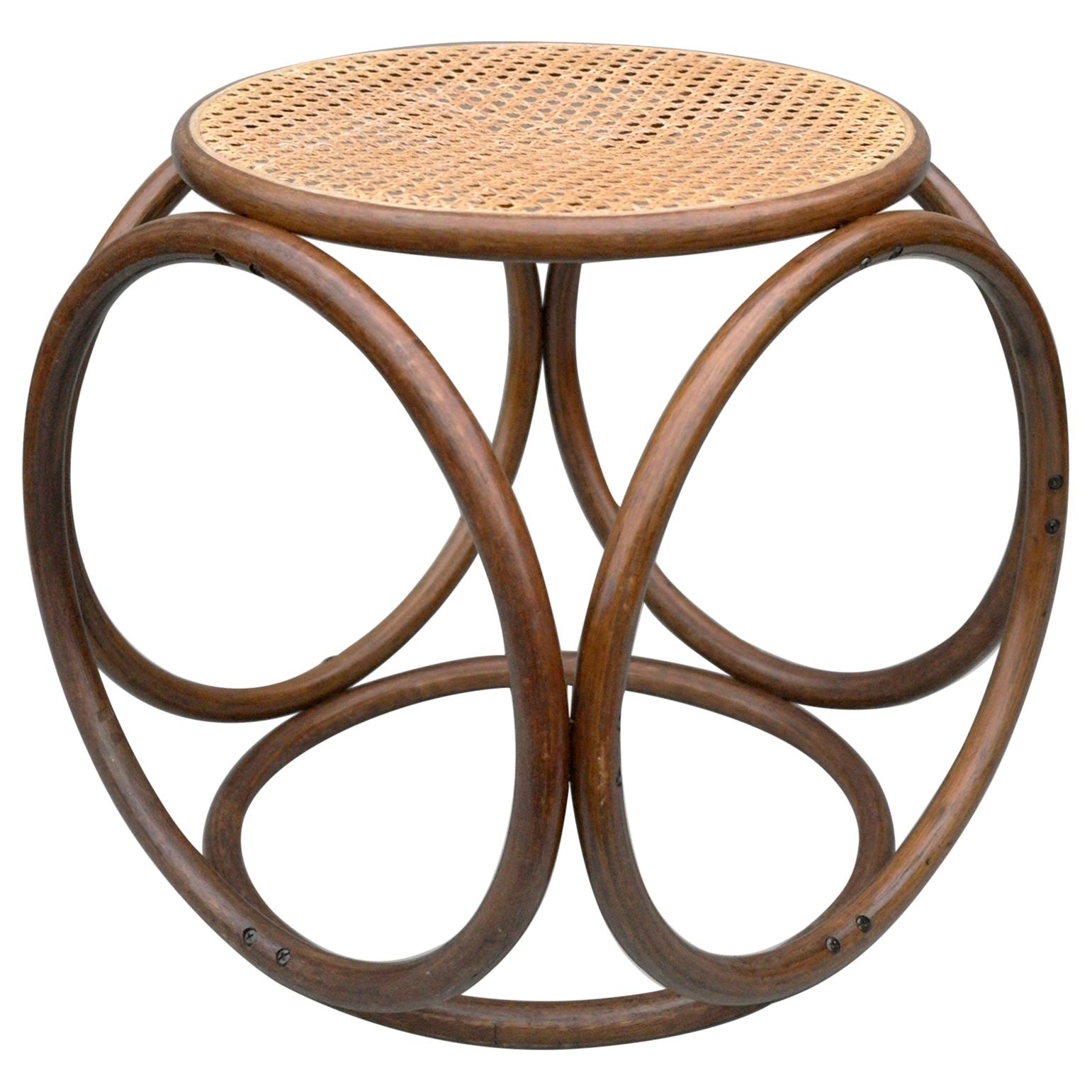 Stool Side Table in Cane and Bentwood, Austria, 1960s For Sale