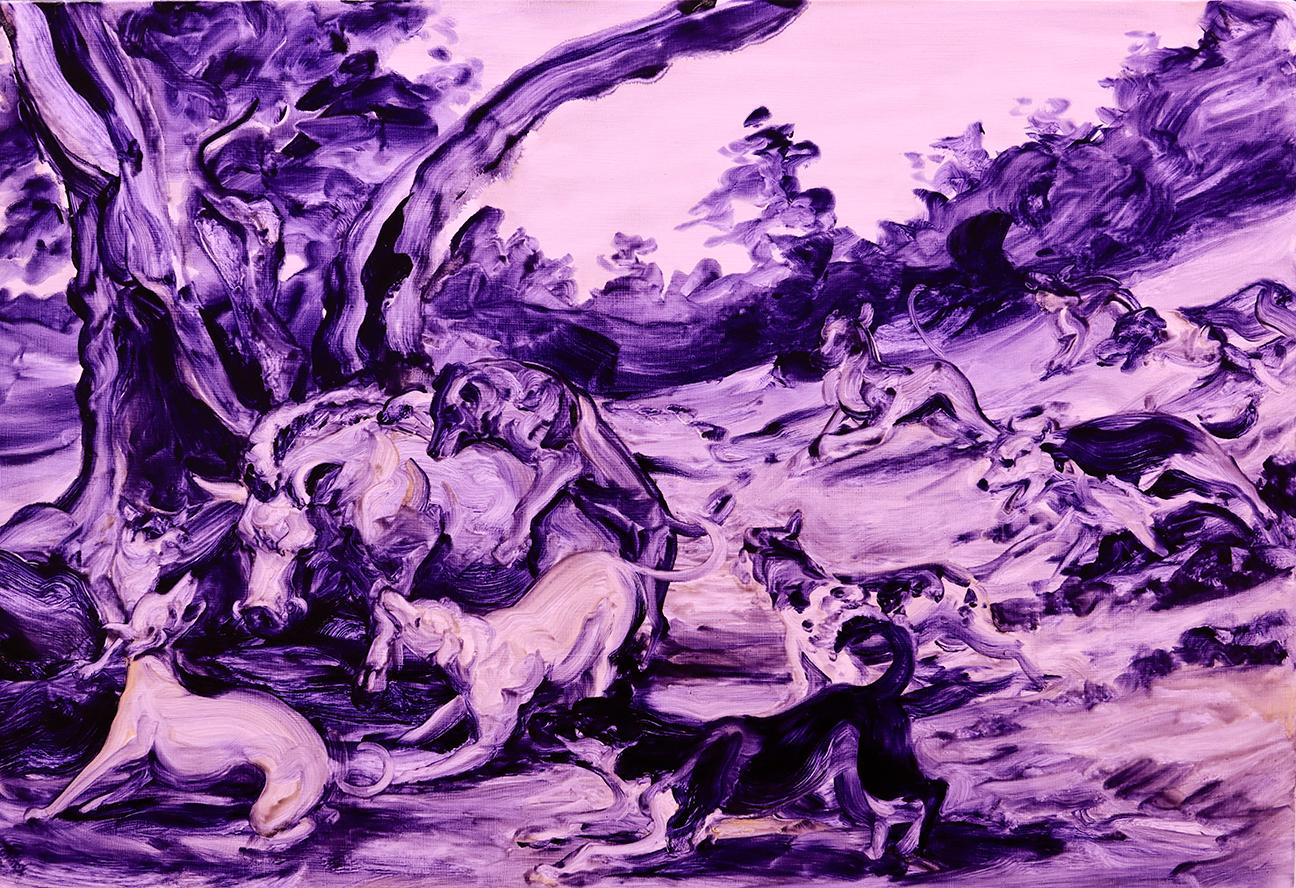 Dog Fight II - Painting by Michael Tole