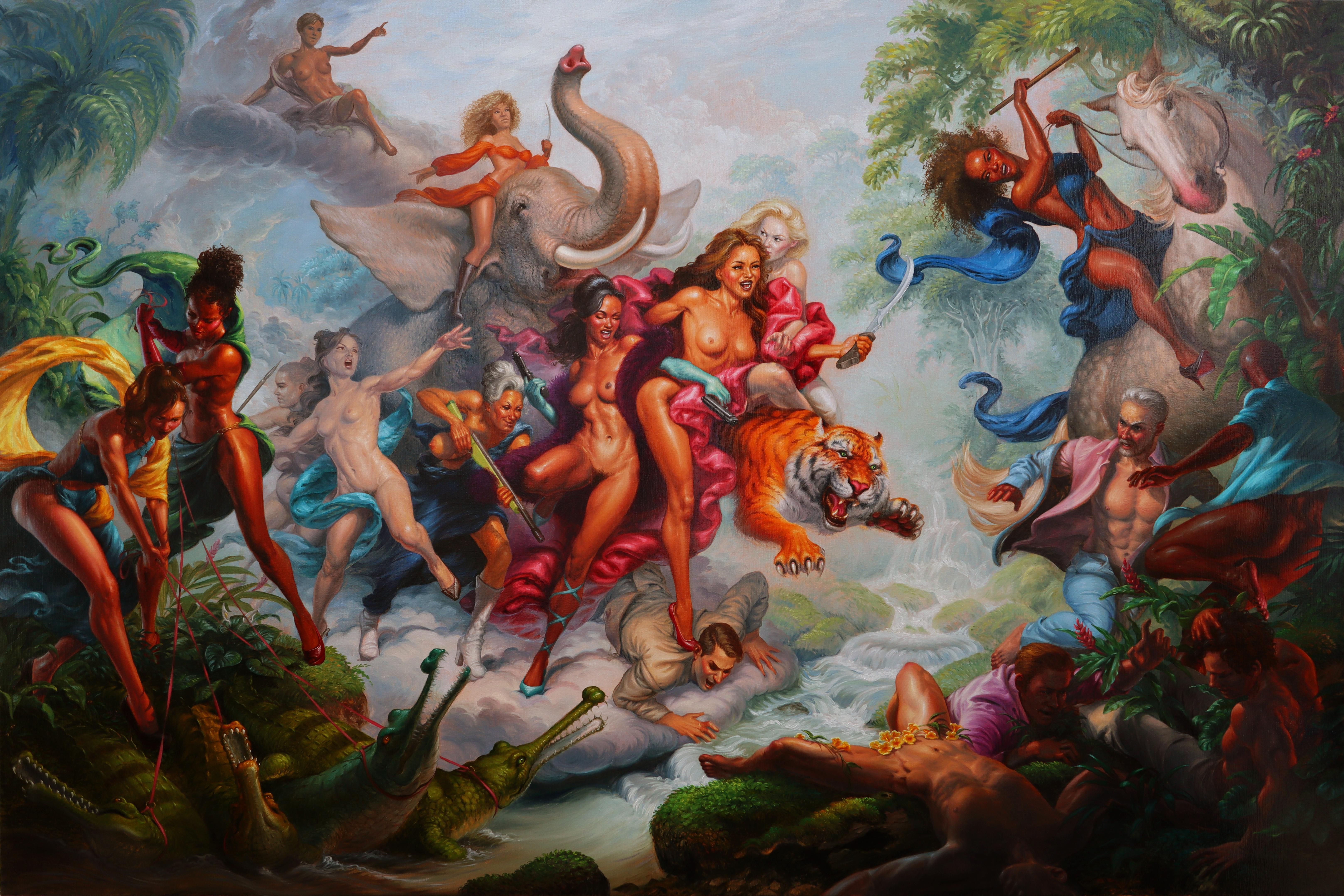 Michael Tole Figurative Painting - The Most Dangerous Game -- Nymphs and Satyrs Edition