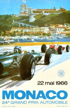 Original Vintage F1 Motorsport Poster  Grand Prix de Monaco 1966 Course de Formule 1