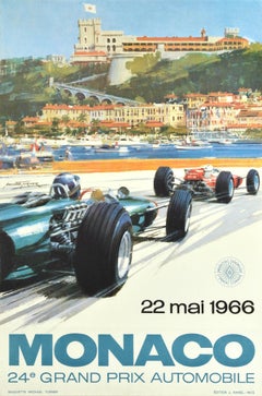 Original Vintage Motorsport Poster Monaco Grand Prix 1966 Formula One Race Art