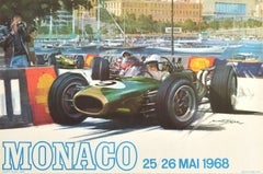 Original Retro Motorsport Poster Monaco Grand Prix 1968 Formula One Race Art