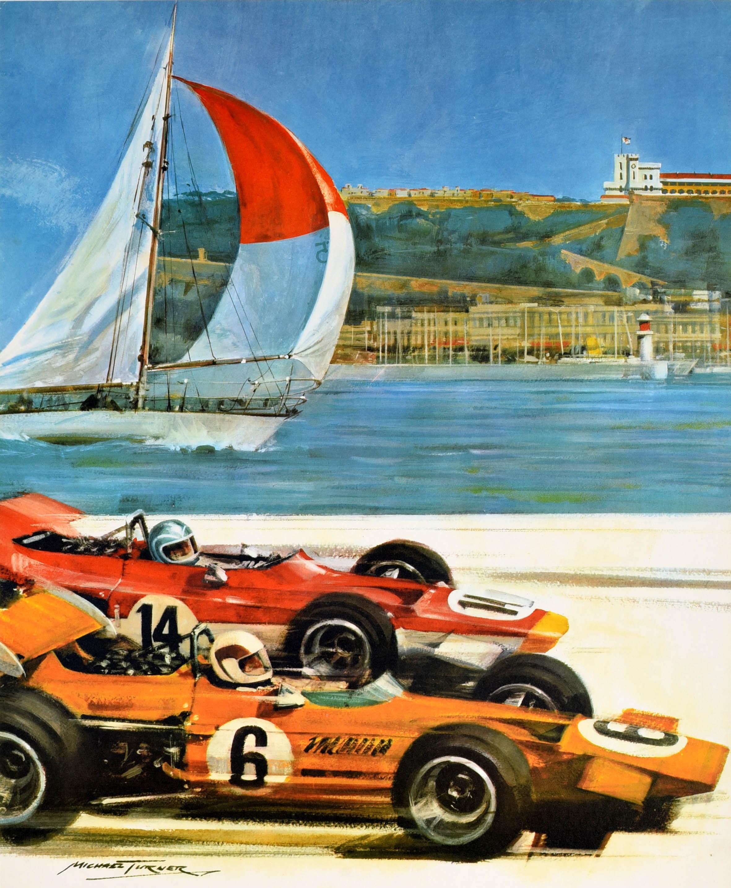 Original Vintage Motorsport Poster Monaco Grand Prix 1970 Formula 1 Race Sailing For Sale 1