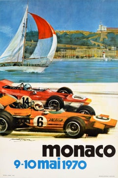 Original Vintage Motorsport Poster Monaco Grand Prix 1970 Formula 1 Race Sailing