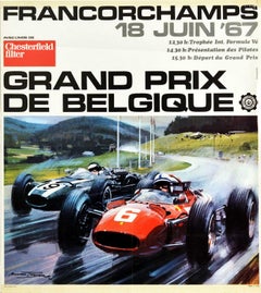 Affiche rétro originale, Grand Prix de Belgique de course automobile de Formule 1, Belgique