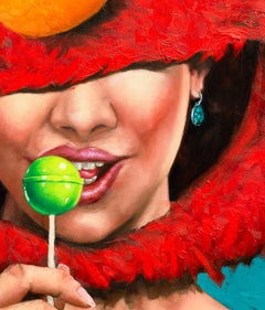 "Elmo ti vuole bene" - Ritratto di donna nuda, dipinto a olio su tavola di legno