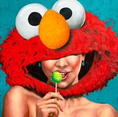"Elmo ti vuole bene" - Ritratto di donna nuda, dipinto a olio su tavola di legno