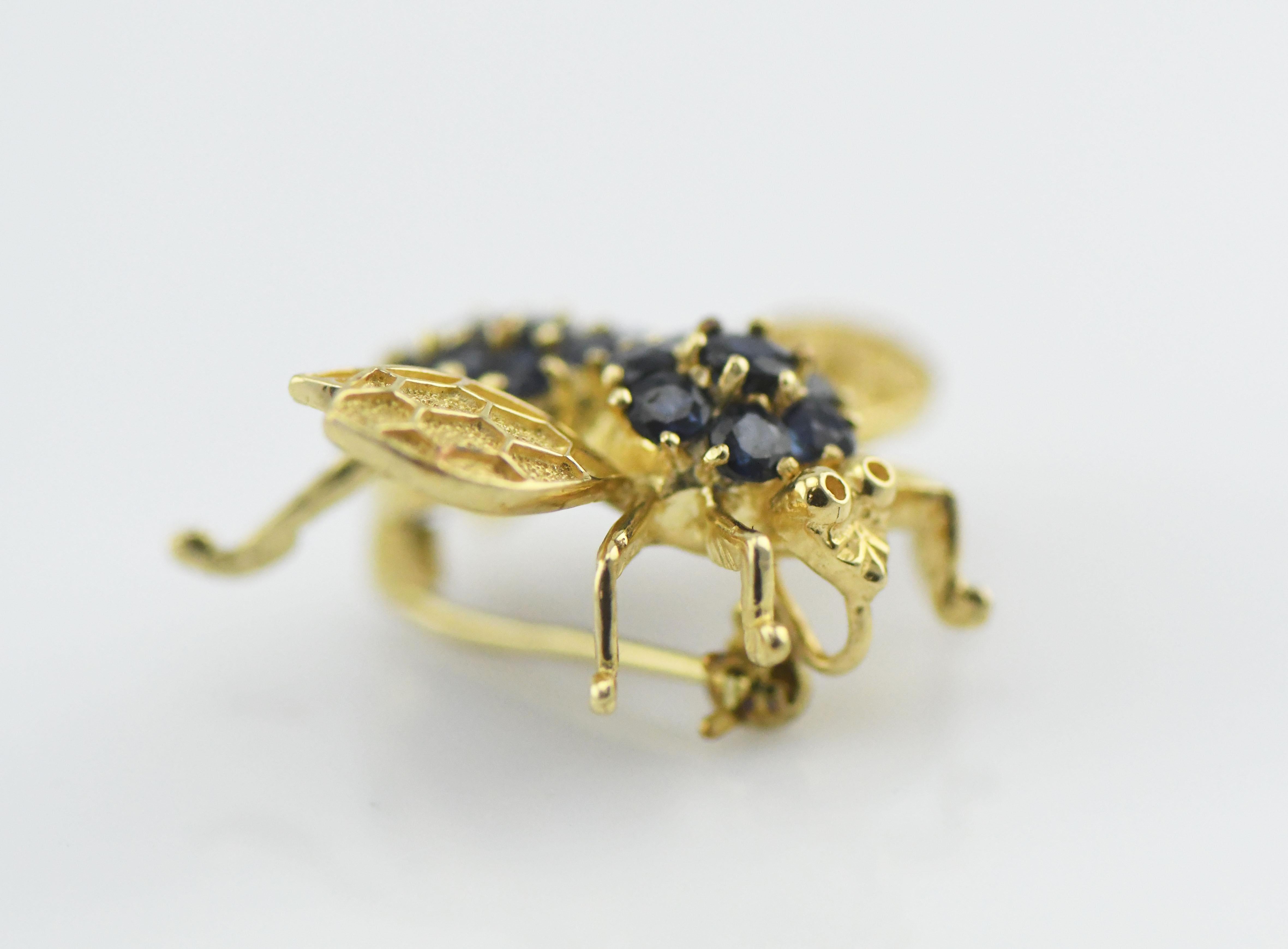 Michael Valitutti 14 Karat Gold Bumble Bee with 20 Sapphires 1.47 Carat In Good Condition For Sale In Overland Park, KS