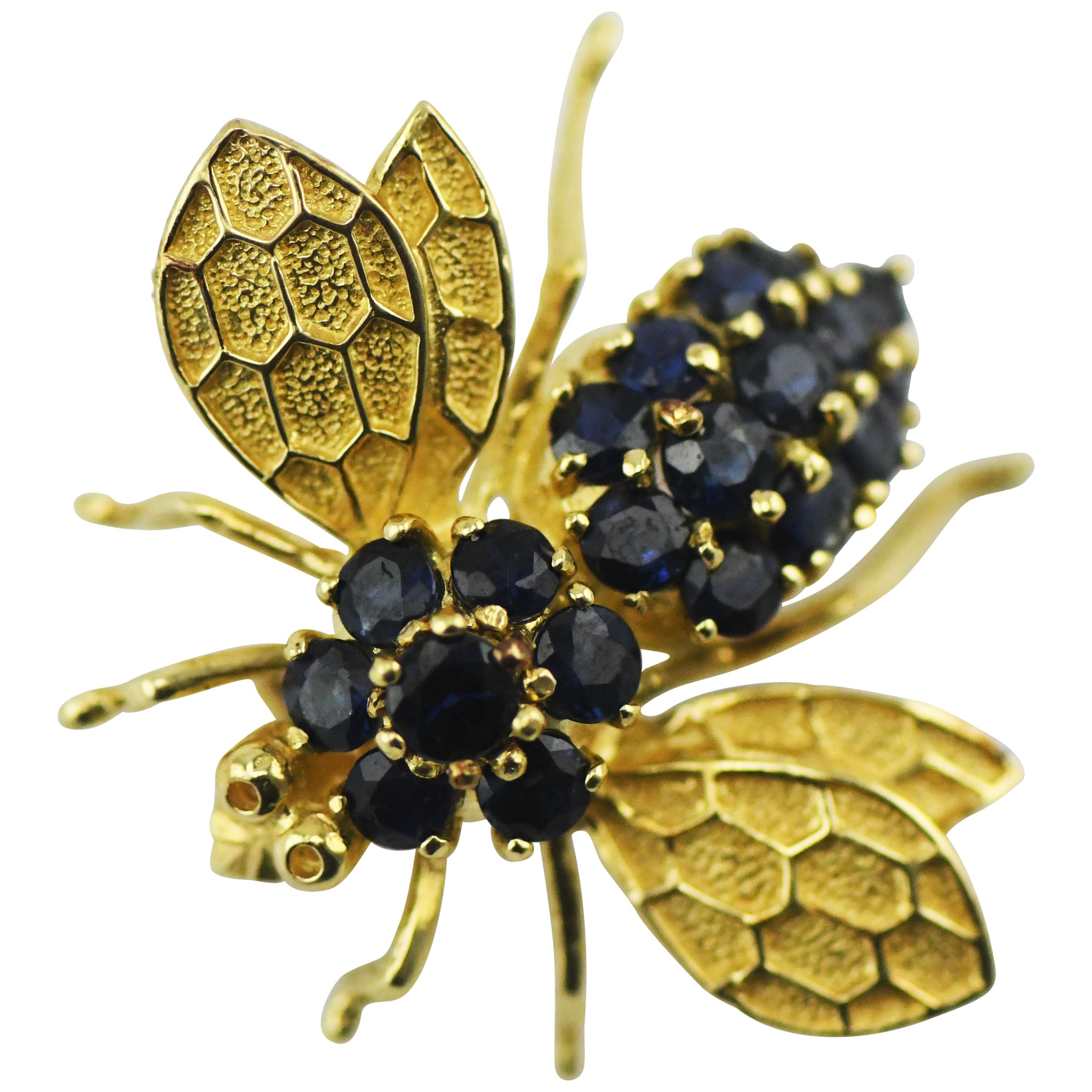 Michael Valitutti 14 Karat Gold Bumble Bee with 20 Sapphires 1.47 Carat For Sale