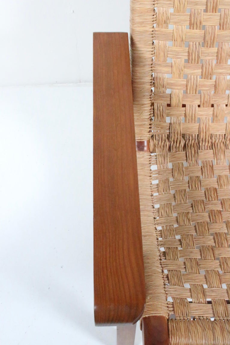 Michael van Beuren Bauhaus Teak and Raffia Lounge Chair, circa 1940 For