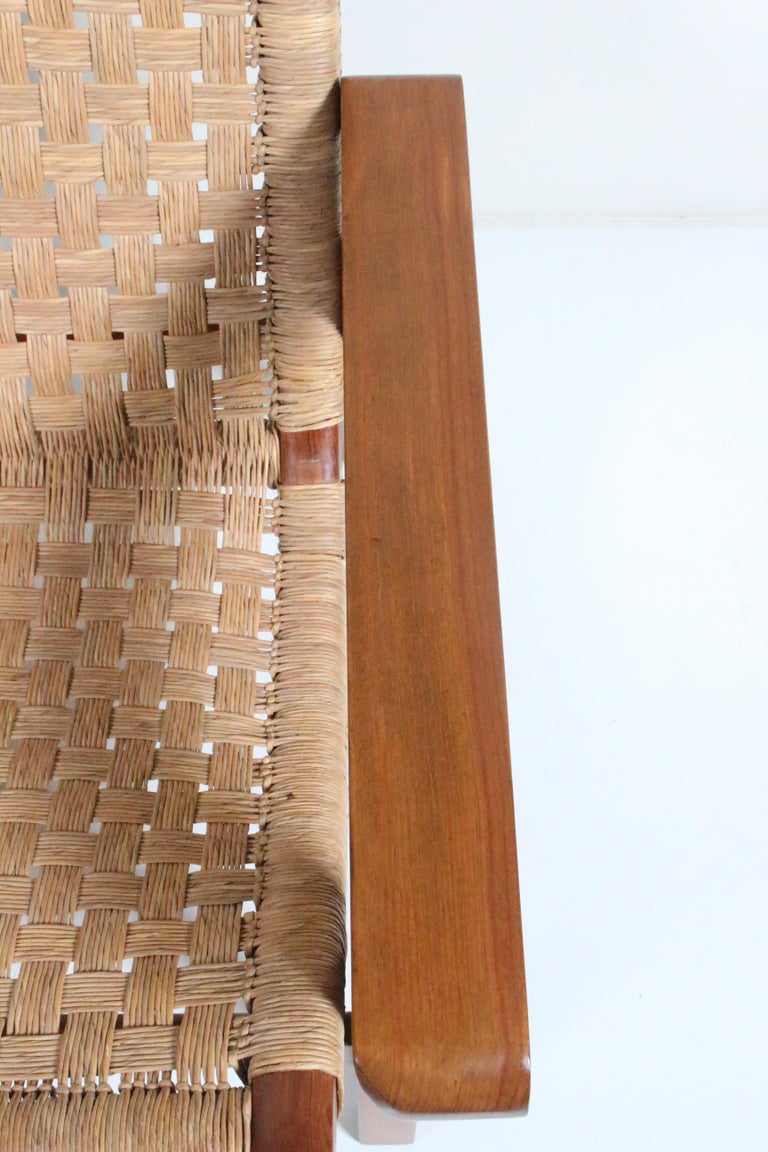 Michael van Beuren Bauhaus Teak and Raffia Lounge Chair, circa 1940 For