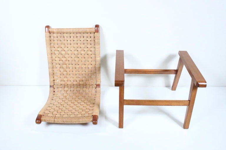Michael van Beuren Bauhaus Teak and Raffia Lounge Chair, circa 1940 For
