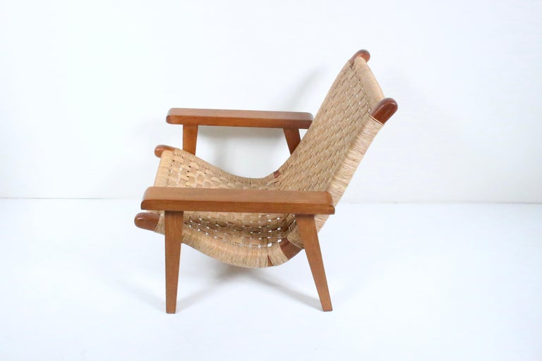 Michael van Beuren Bauhaus Teak and Raffia Lounge Chair, circa 1940 For