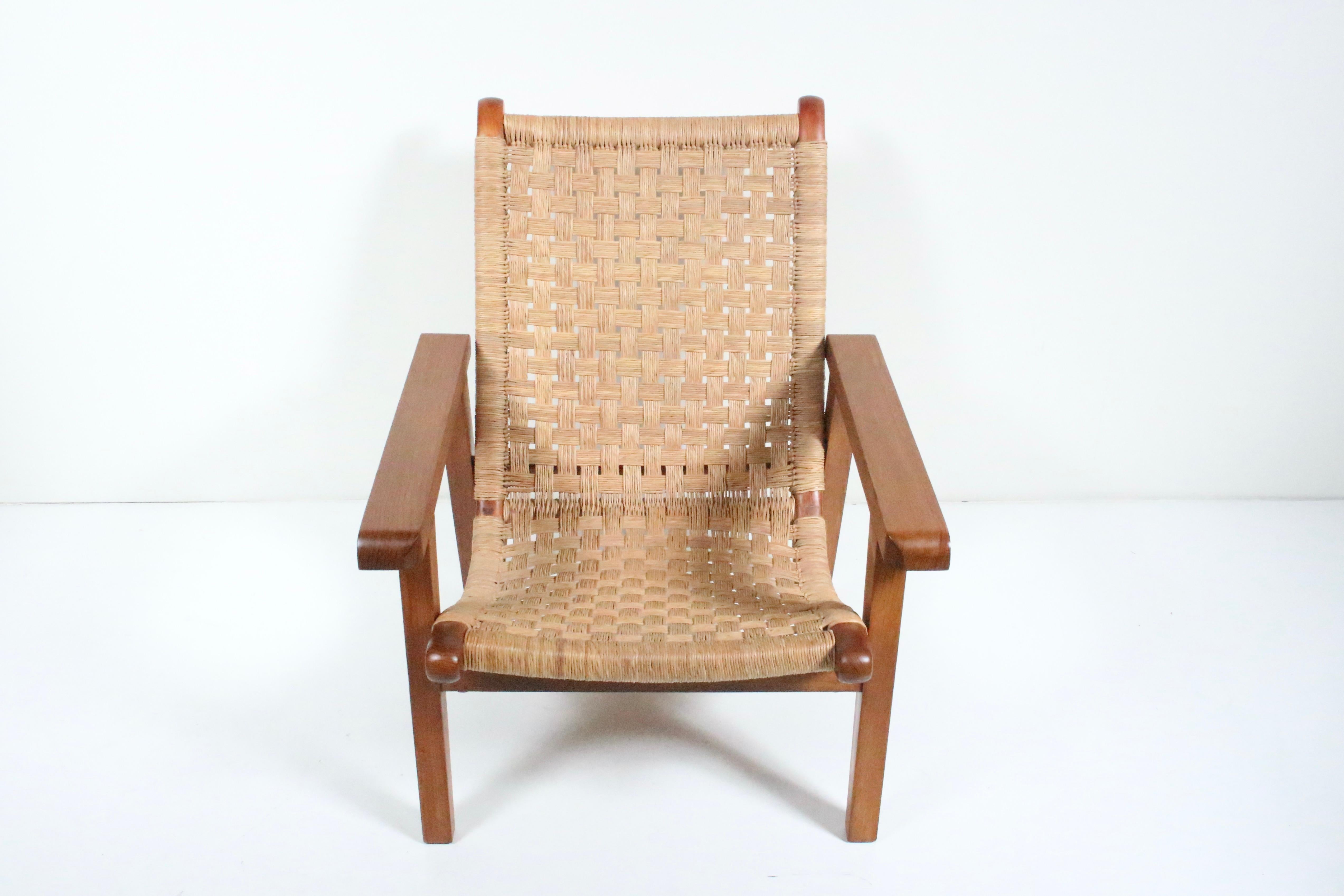 Michael van Beuren Bauhaus Teak and Raffia Lounge Chair, circa 1940 In Good Condition For Sale In Bainbridge, NY