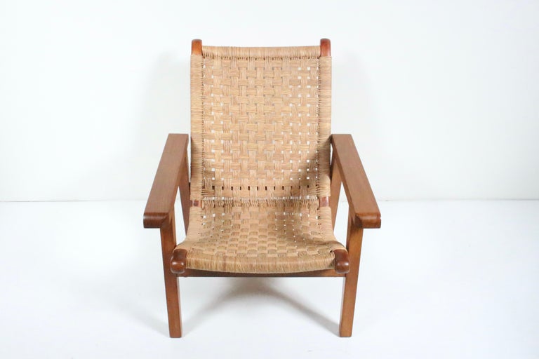 Michael van Beuren Bauhaus Teak and Raffia Lounge Chair, circa 1940 For
