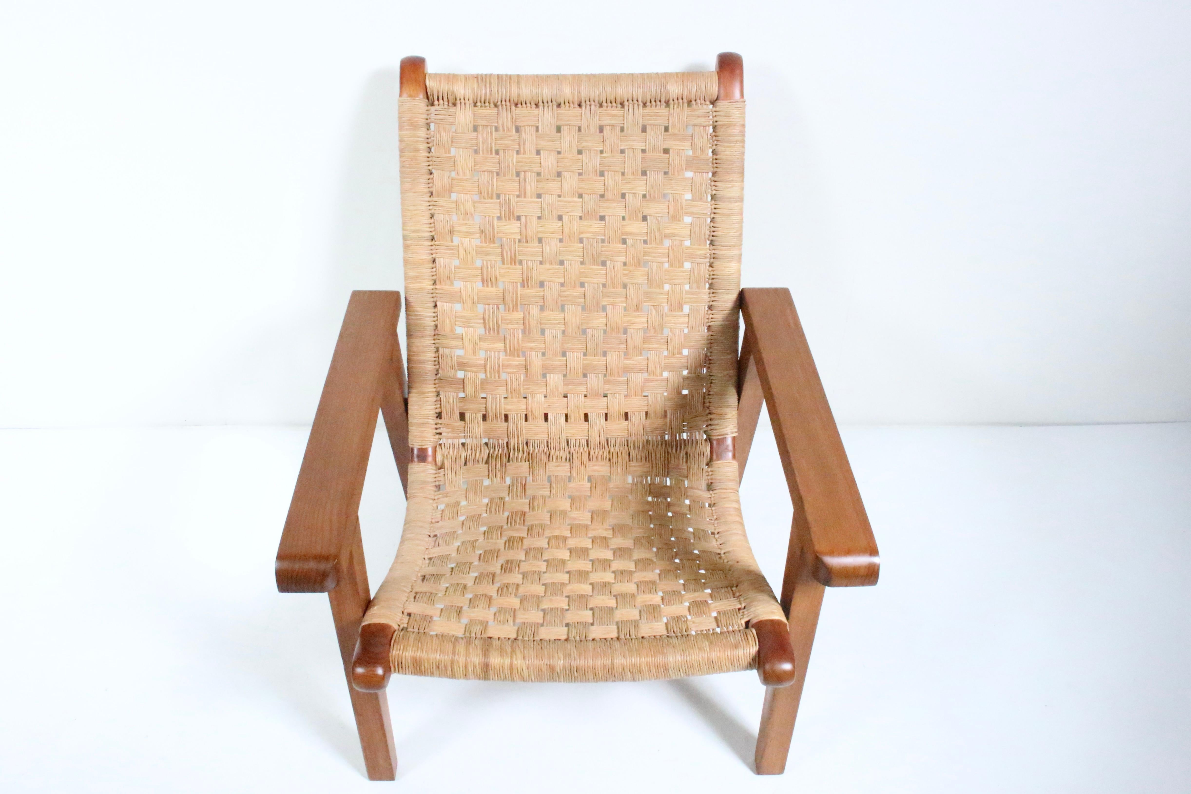 Mid-20th Century Michael van Beuren Bauhaus Teak and Raffia Lounge Chair, circa 1940 For Sale