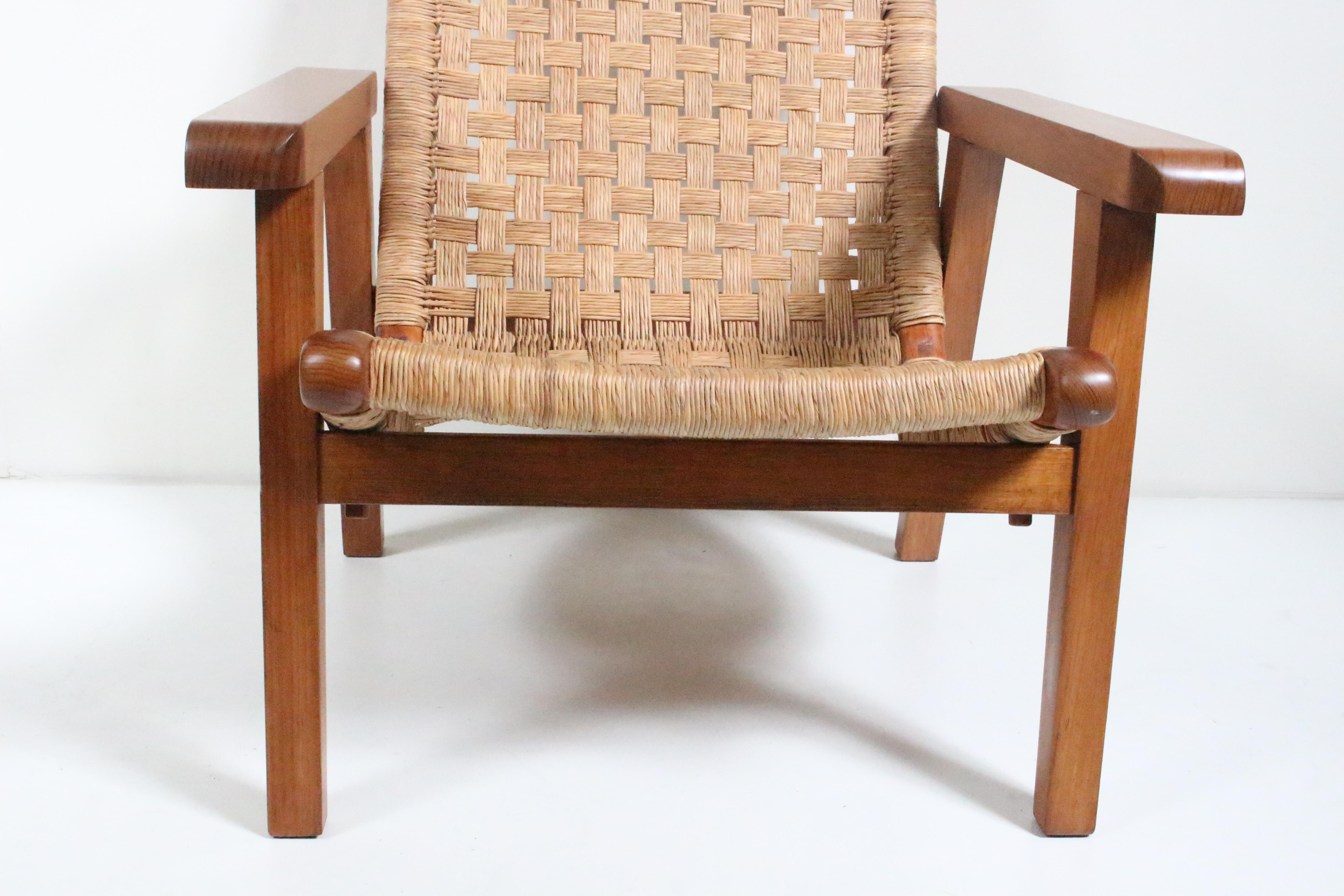 Michael van Beuren Bauhaus Teak and Raffia Lounge Chair, circa 1940 For Sale 1